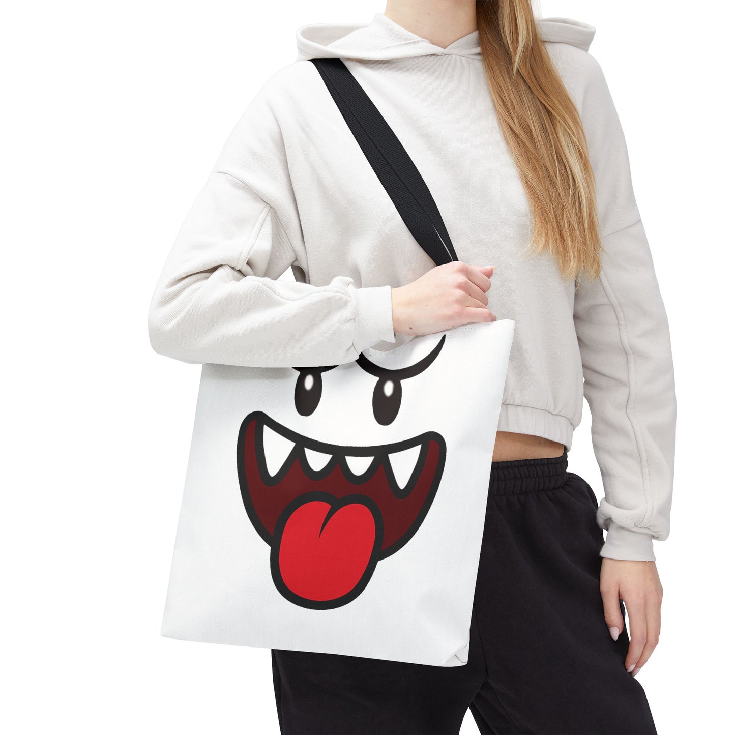 Funny Ghost Face Tote Bag, Spooky Halloween Shopping Bag, Creepy Cute Gamer Tote, Novelty Reusable Canvas Bag, Horror Themed Trick or Treat Bag