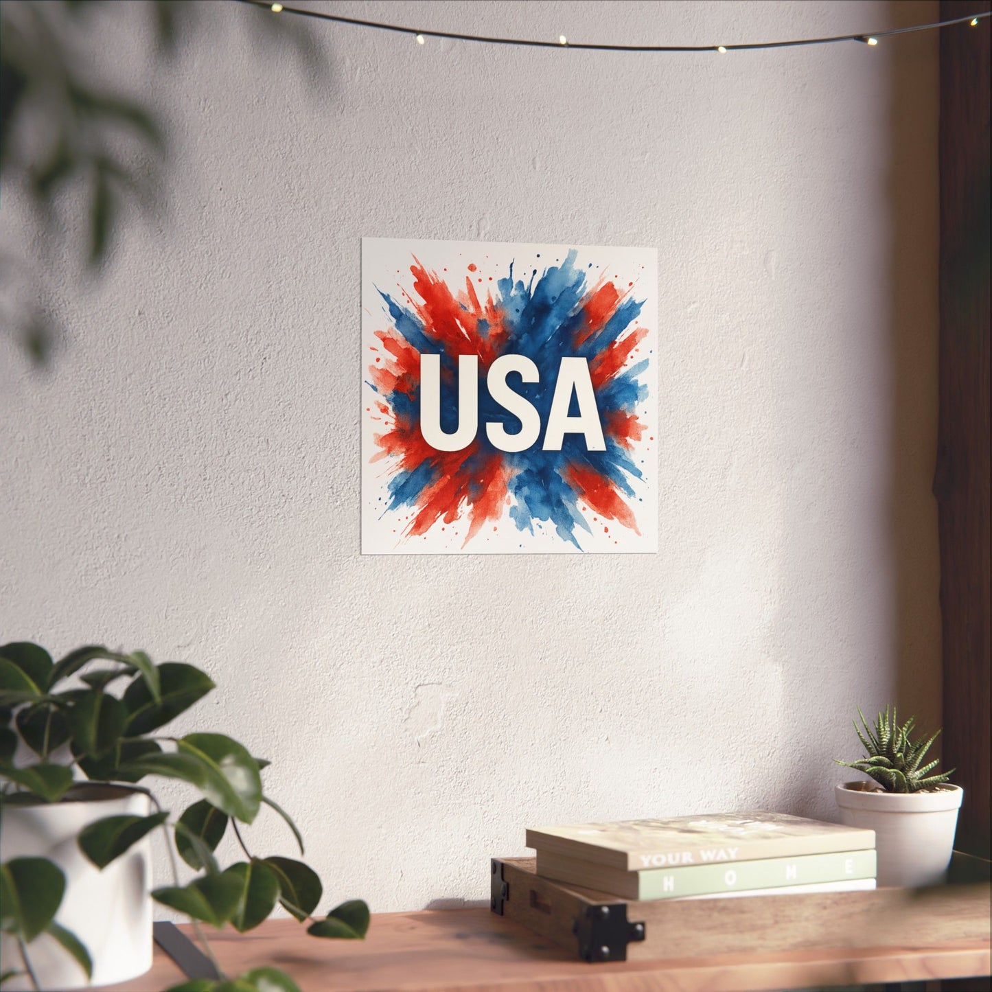 USA Watercolor Poster - Patriotic Red White and Blue Wall Art, 4th of July Decor, Ready-to-Frame American Pride Print