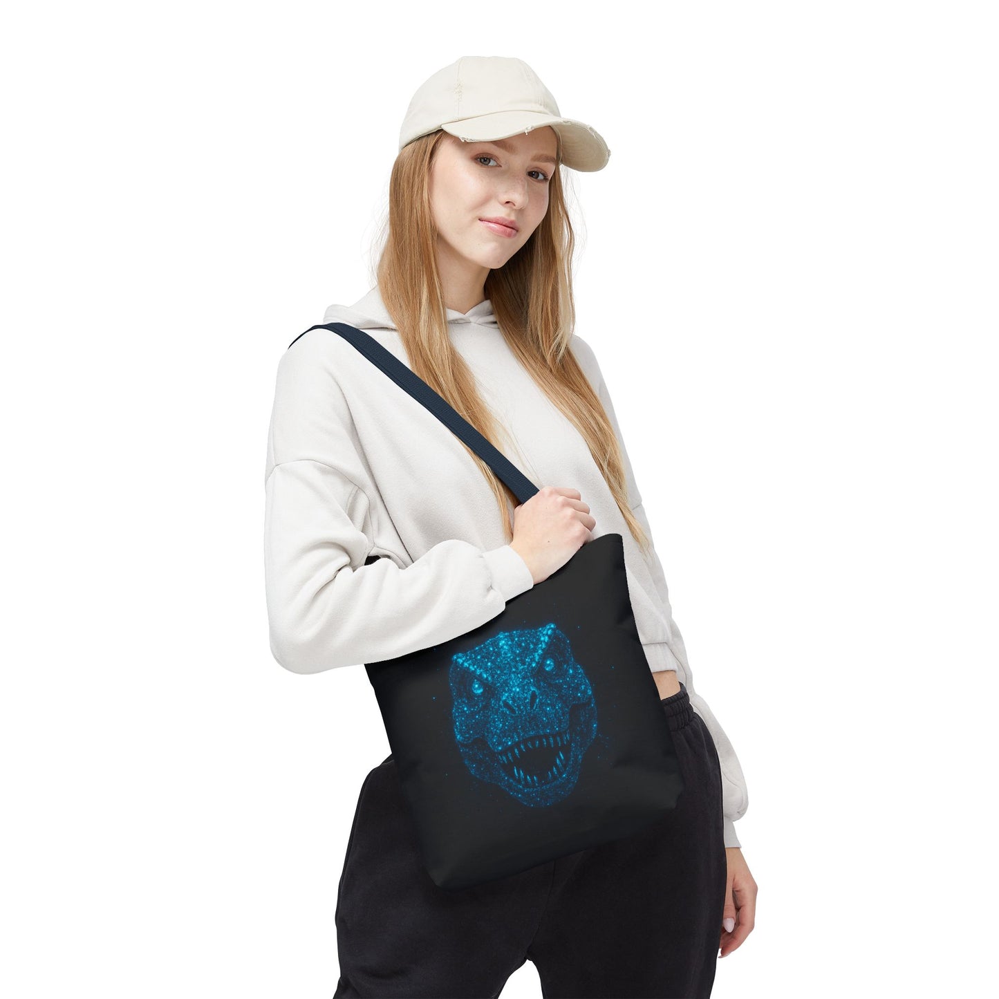 Bioluminescent Dino Tote Bag | Retro T-Rex Galaxy Canvas Shopper - Eco AOP Tote, Ocean Glow Dinosaur Art, Gift for Paleontology Fans