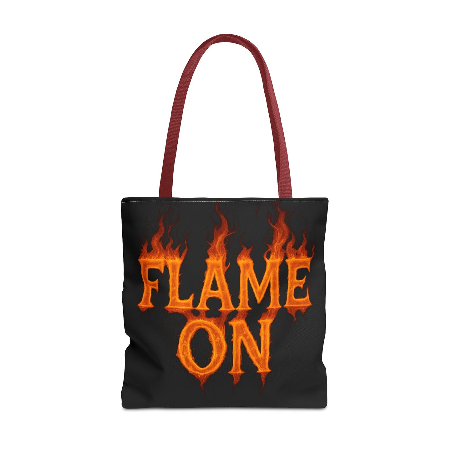 Flame On Tote Bag - Fire Typography Black Bag for Book Lovers, Gym, or Groceries | Bold Comic-Inspired Catchphrase Tote