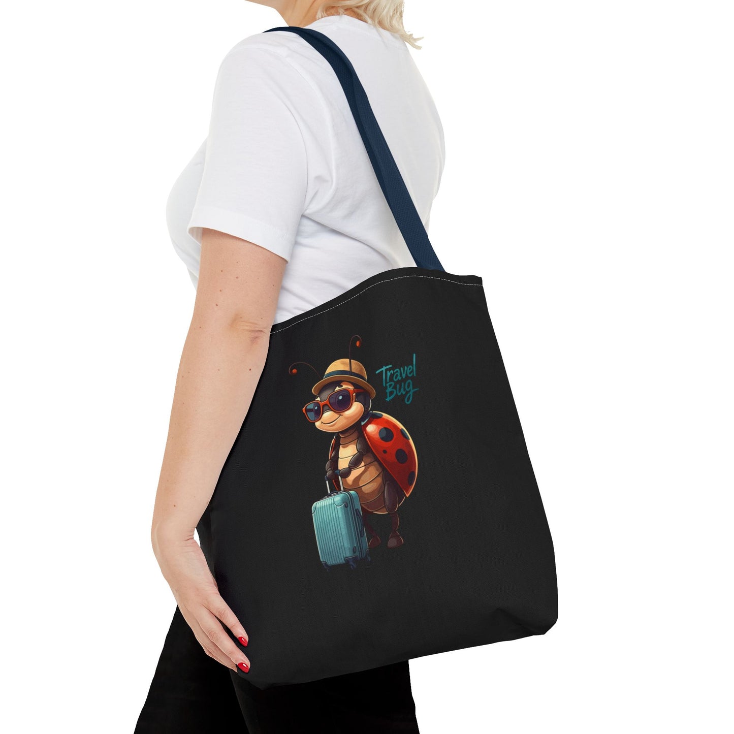 Travel Bug Tote Bag | Cute Ladybug with Suitcase Art Tote – Whimsical Travel Accessory, Aesthetic Canvas Bag | Gift for Travelers