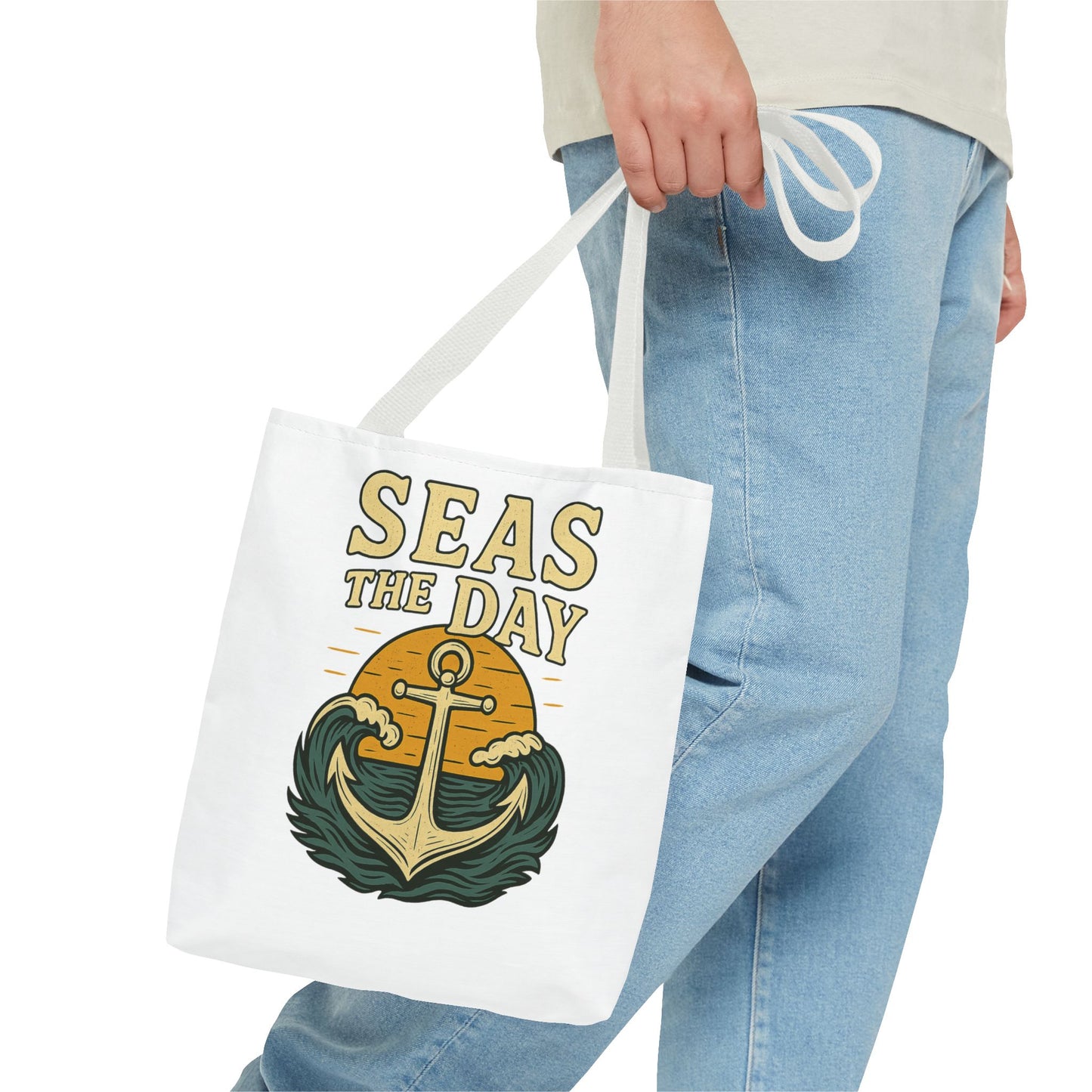 "Seas the Day" Nautical Tote Bag – Funny Beach Quote Canvas Bag with Anchor | Coastal Gift Idea for Summer, Travel, or Daily Use
