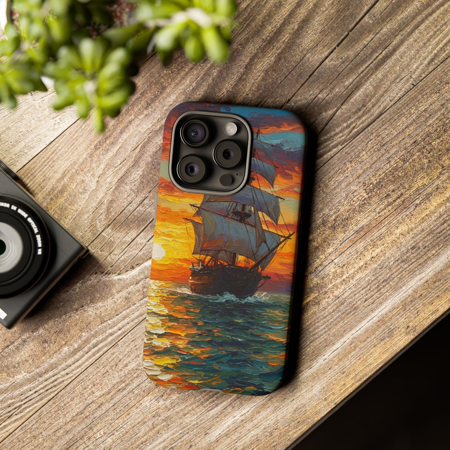 iPhone Case - Ship Sailing at Sunset Design