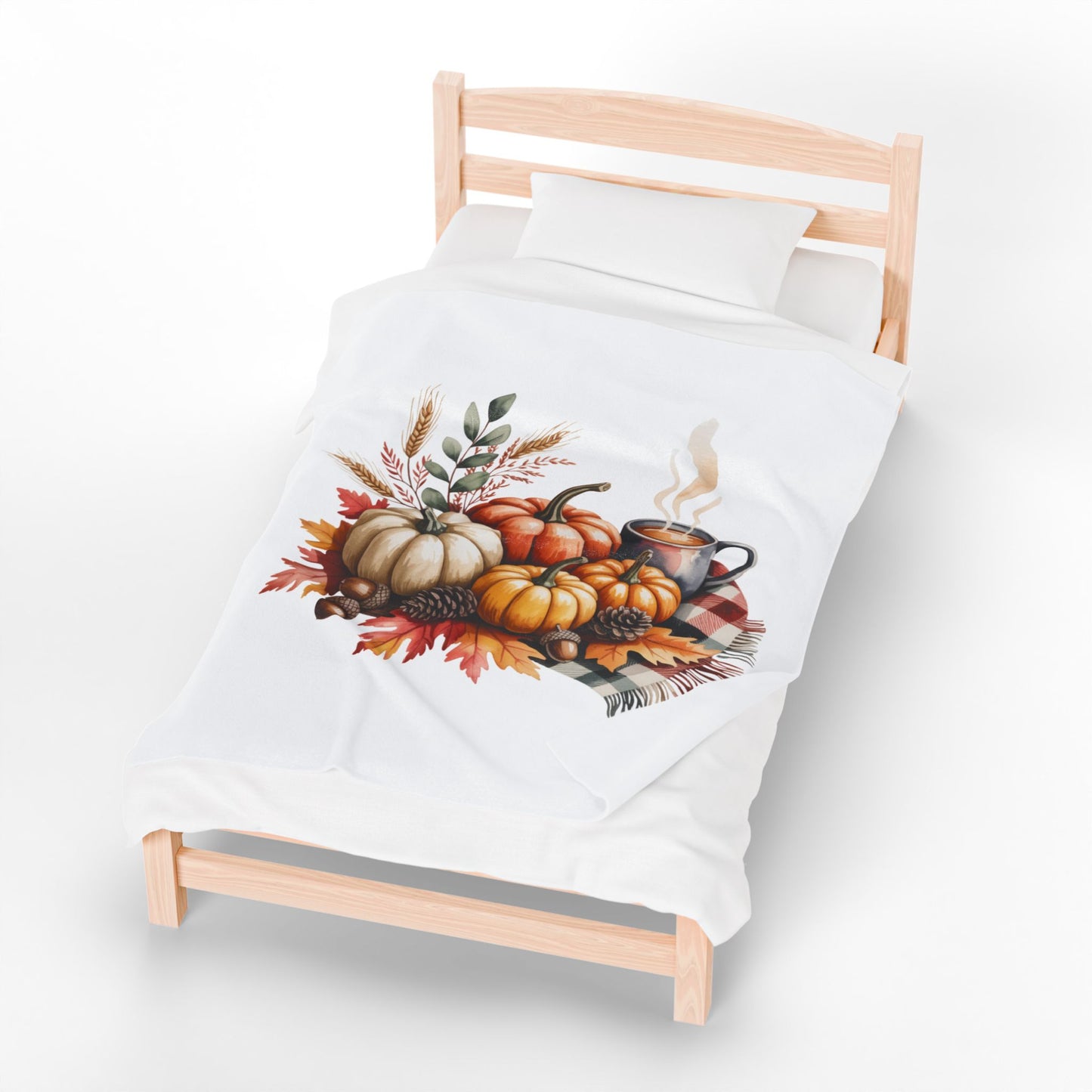 Pumpkin Plaid Fall Blanket, Cozy Autumn Throw Blanket With Pumpkins And Coffee Mug, Thanksgiving Decor, Soft Fleece Blanket Gift For Home