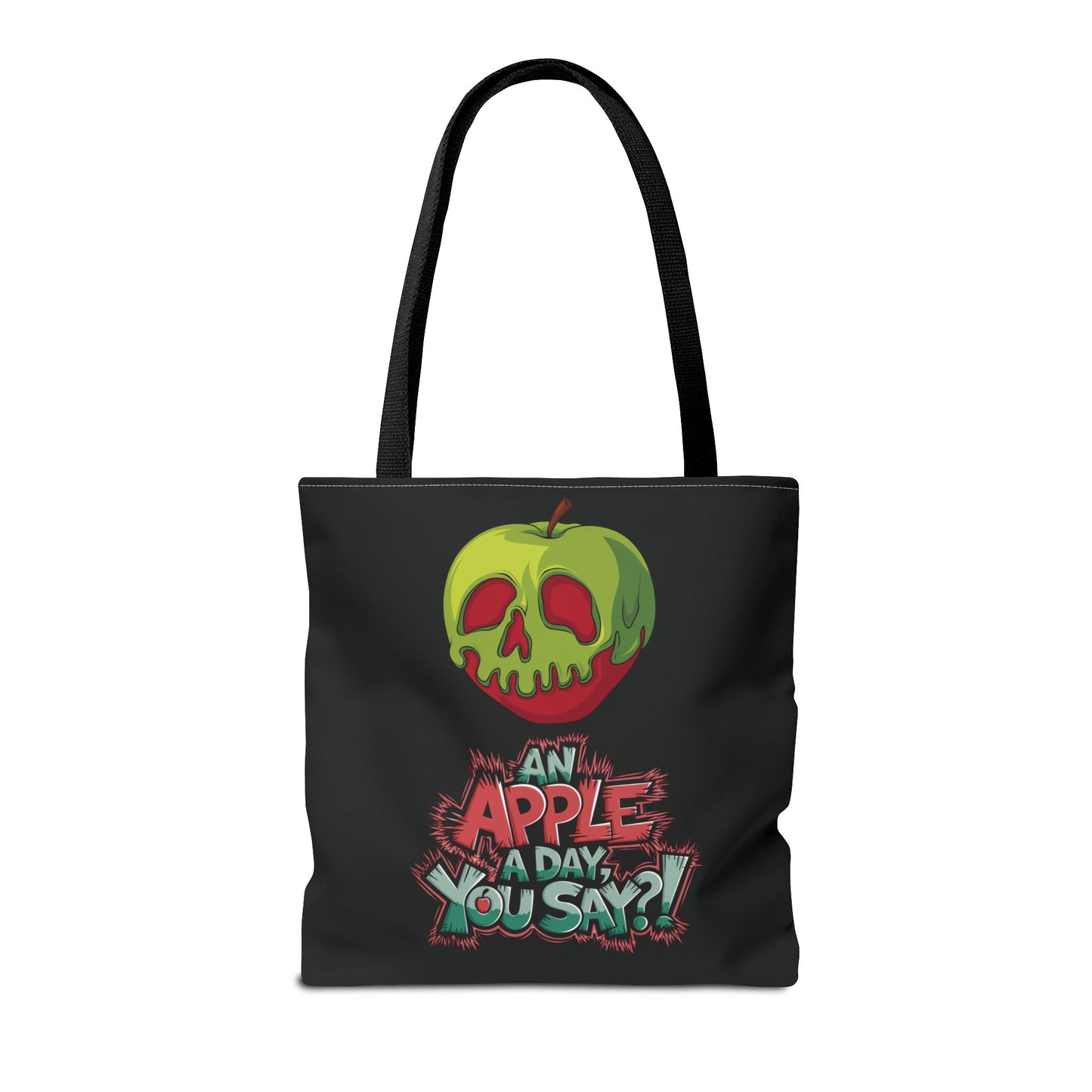 Spooky Halloween Tote Bag – Poison Apple Design – Funny Gothic Tote – Trick or Treat Bag – Creepy Apple Pun Gift – Black Tote Bag