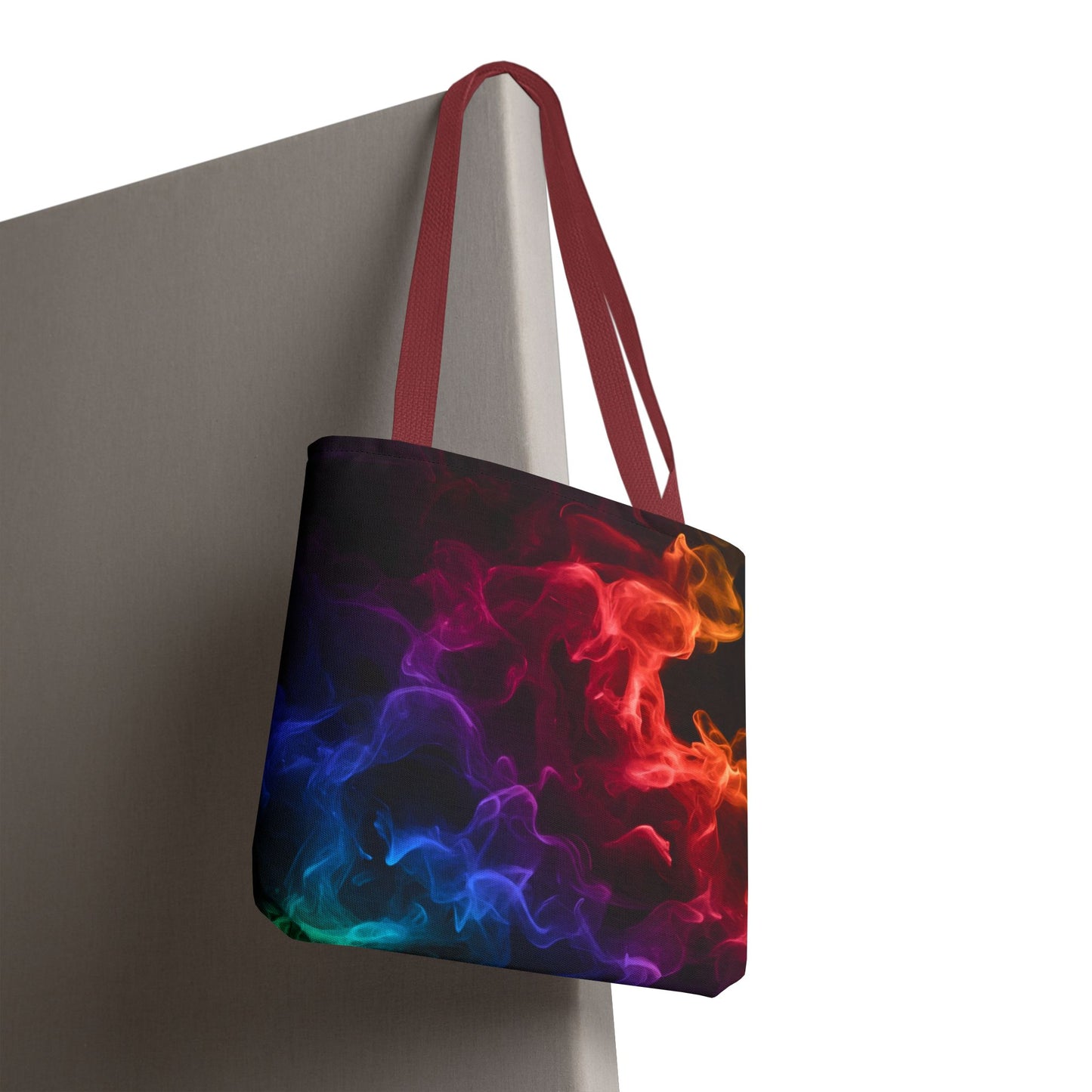 Chromatic Ember Tote Bag, Colorful Smoke Art Design With Red, Blue, And Orange Hues, Abstract Reusable Tote For Artists, Gifts, And Everyday Use
