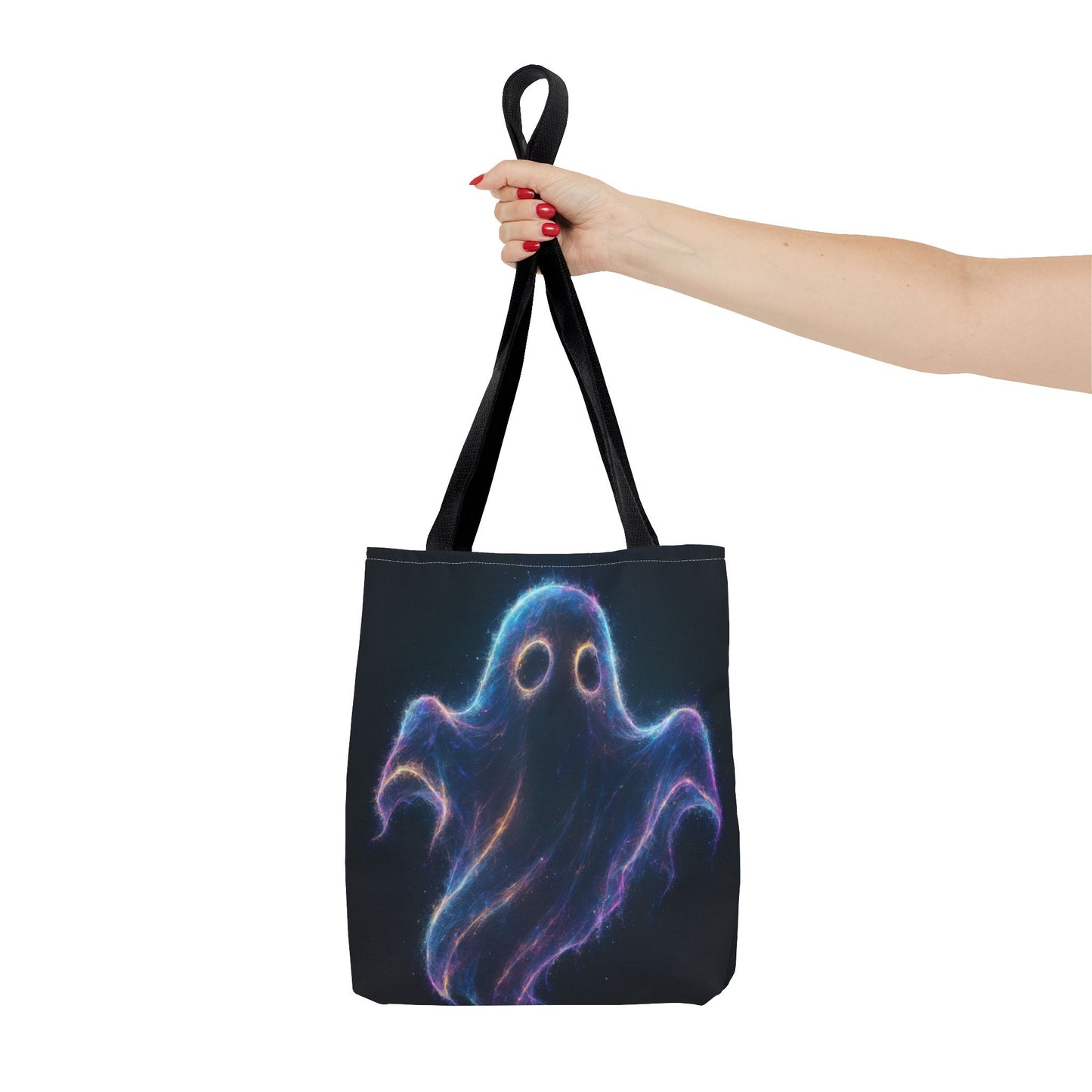 Neon Ghost Tote Bag, Spooky Halloween Canvas Tote, Glowing Cosmic Ghost Design Bag, Reusable Trick Or Treat Tote, Gothic Gift Accessory