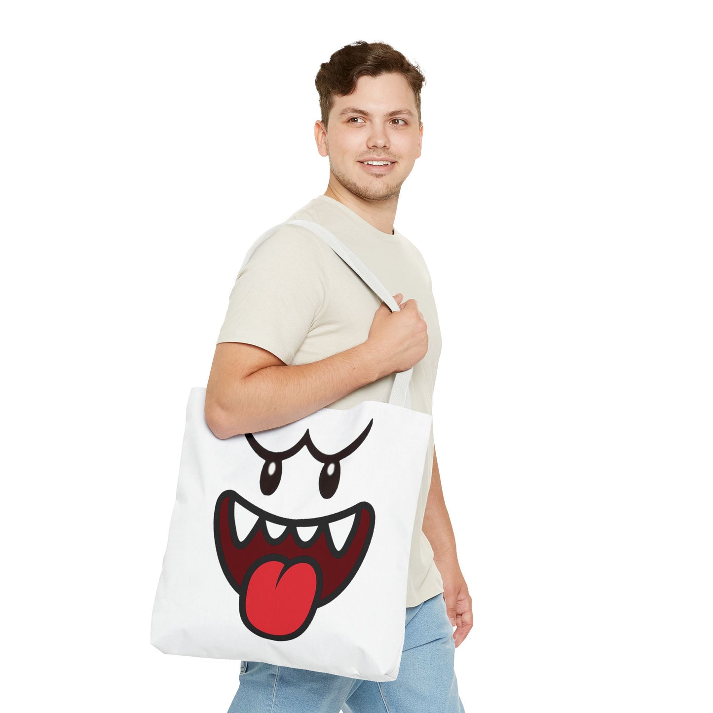 Funny Ghost Face Tote Bag, Spooky Halloween Shopping Bag, Creepy Cute Gamer Tote, Novelty Reusable Canvas Bag, Horror Themed Trick or Treat Bag