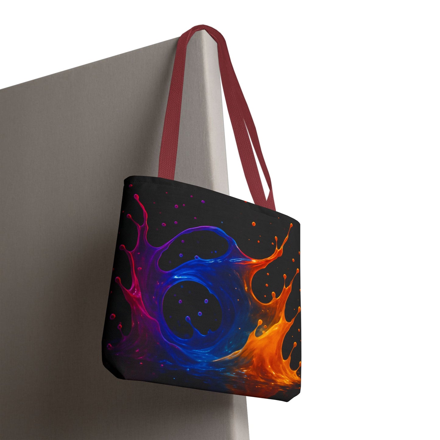 Elemental Fusion Tote Bag, Fire And Water Abstract Art Design, Vibrant Blue And Orange Splash Reusable Tote For Artists, Travel, And Everyday Use