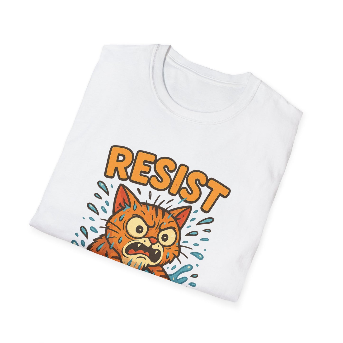 Resist Like A Stubborn Cat At Bathtime Funny Cat Lover Graphic Tee - Quirky Self Care Shirt - Gift For Pet Moms, Dads and Humor Fans