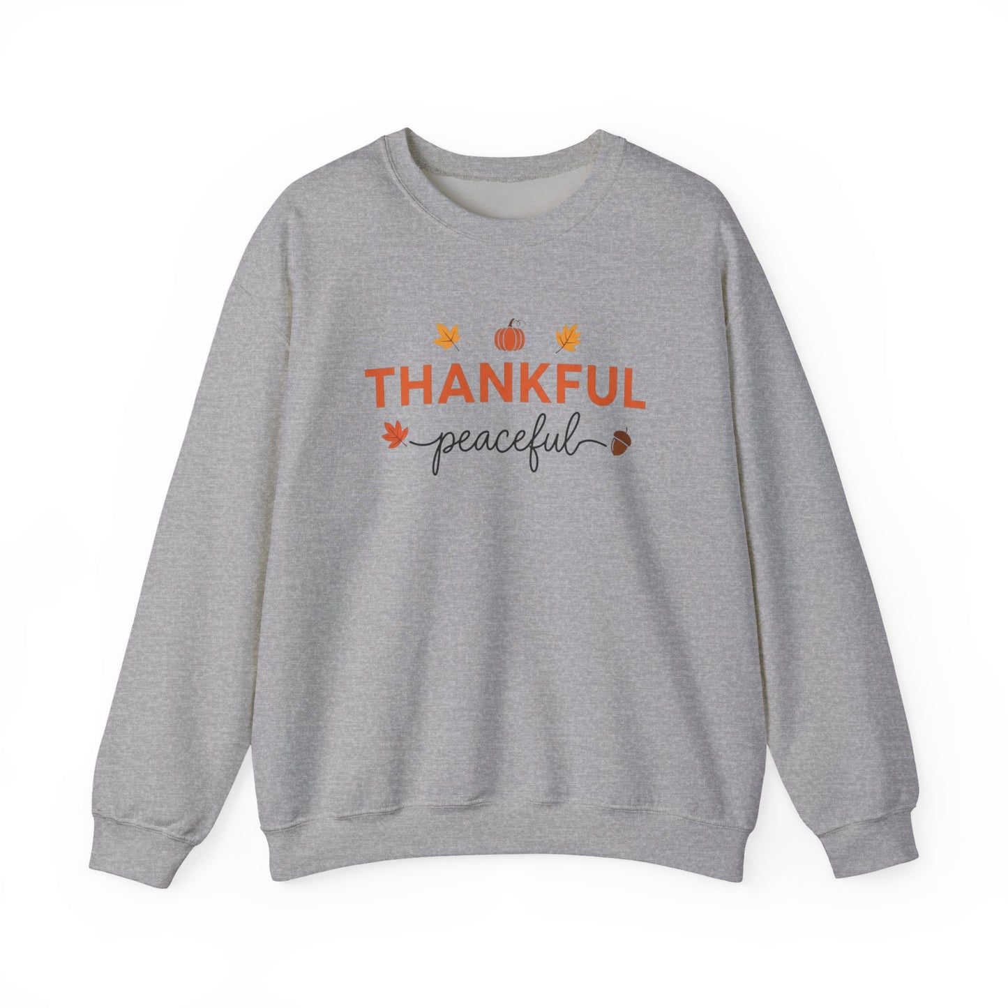 Thankful Peaceful Sweatshirt, Minimalist Fall Crewneck, Autumn Pumpkin Sweater, Thanksgiving Pullover, Cozy Seasonal Gratitude Gift