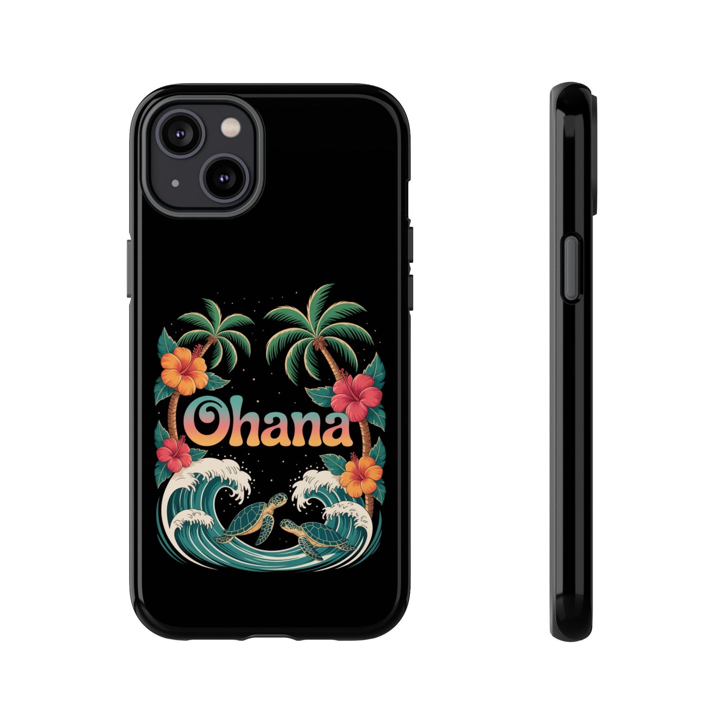 Tropical Ohana iPhone Case - Beach Vibes Cover with Palms, Hibiscus and Turtles - Rugged and Glossy Summer Phone Protector