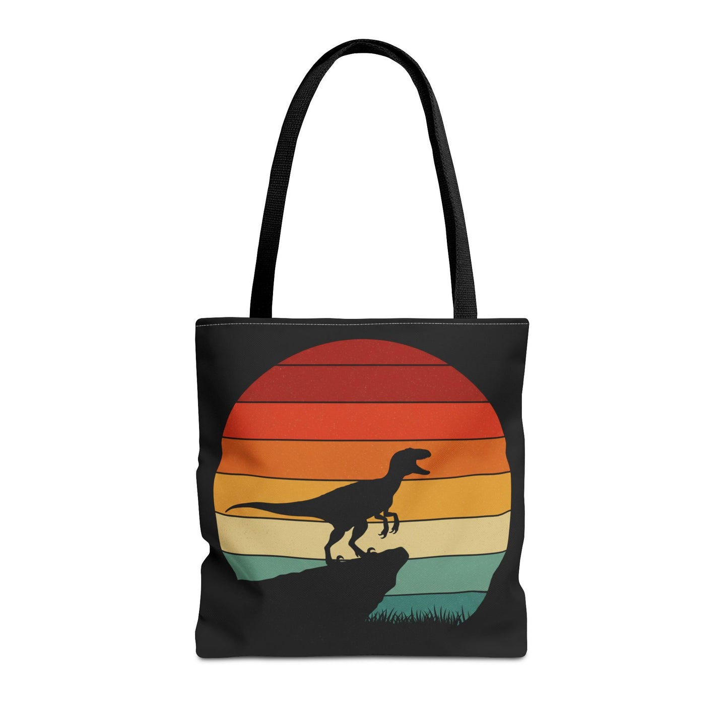 Retro Dino Sunset Tote Bag - Eco Canvas Dinosaur Beach Bag | Sustainable and Stylish Camping, Dino Lover Gift, Reusable Market Tote