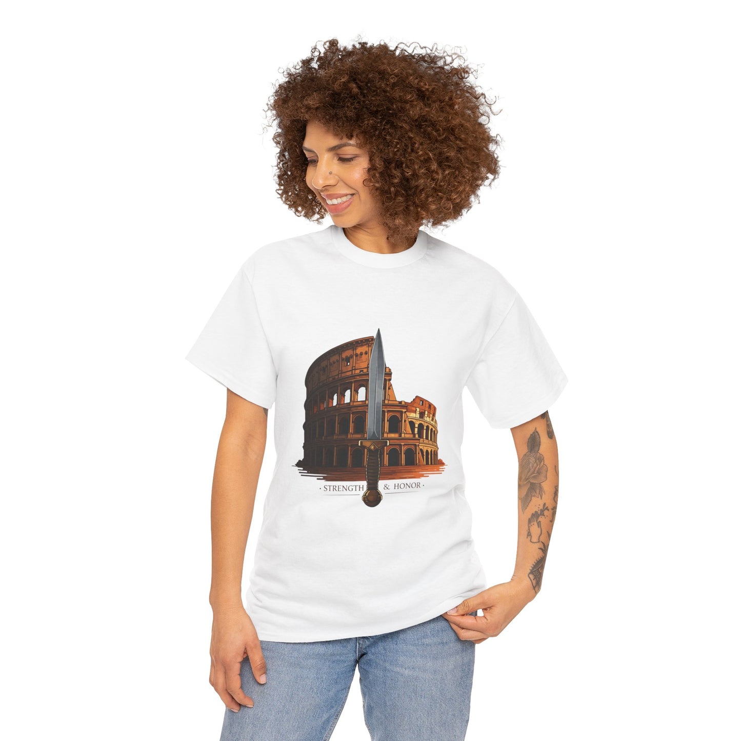 Strength & Honor Gladiator Shirt – Roman Colosseum Sword Graphic Tee – Ancient Rome History T-Shirt for Gladiator & Travel Fans