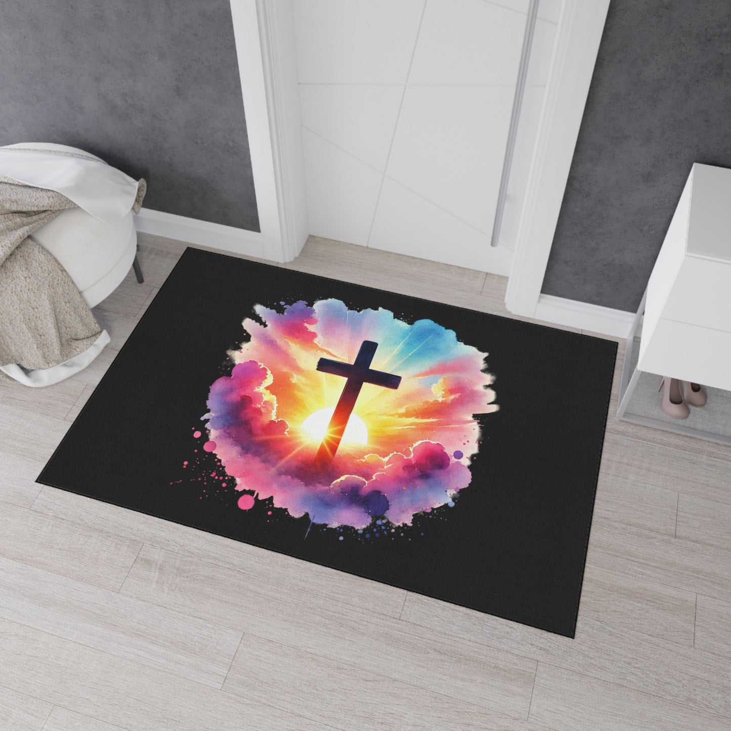 Inspirational Christian Heavy Duty Floor Mat - Sunrise Cross Design
