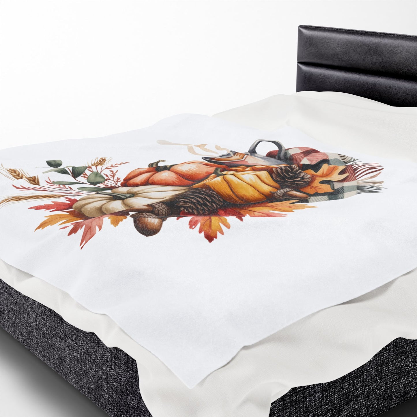 Pumpkin Plaid Fall Blanket, Cozy Autumn Throw Blanket With Pumpkins And Coffee Mug, Thanksgiving Decor, Soft Fleece Blanket Gift For Home