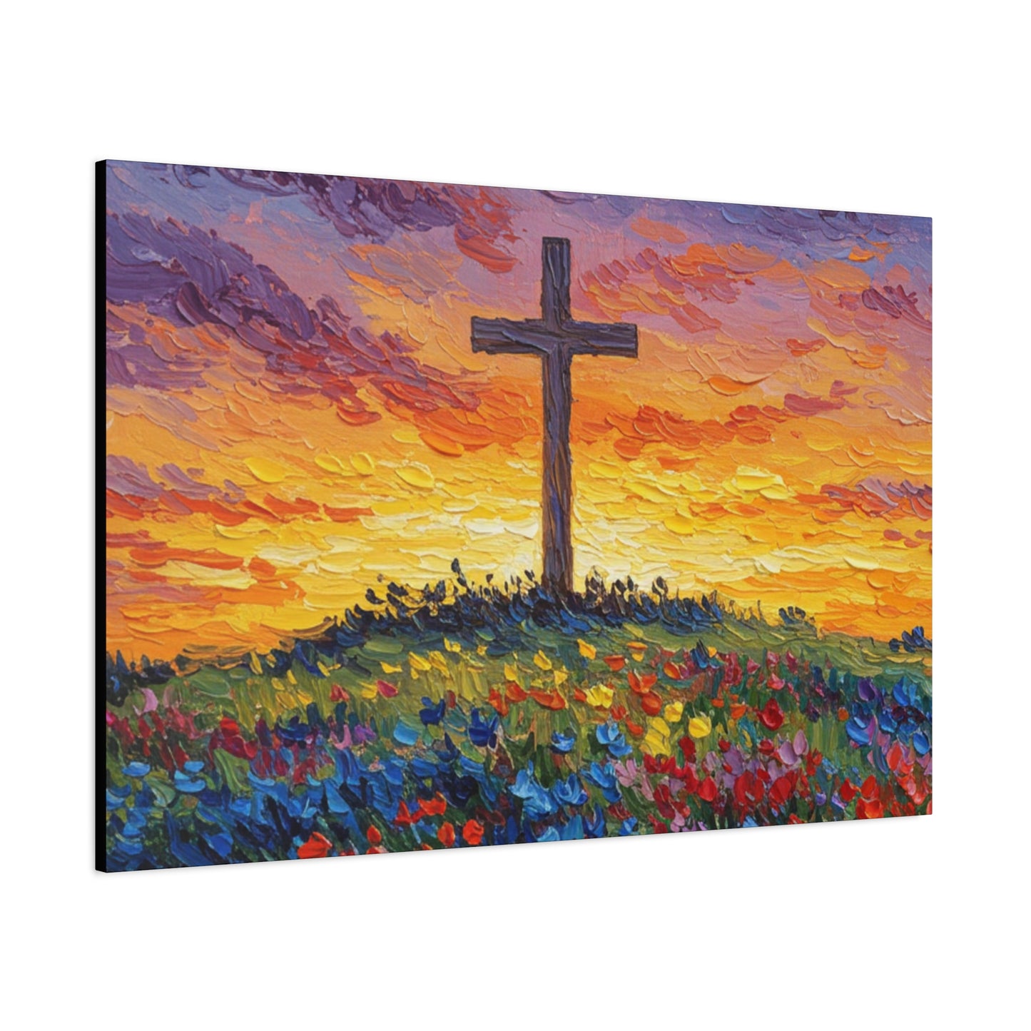 Van Gogh Inspired Inspirational Stretched Canvas Art - Sunset Cross Landscape