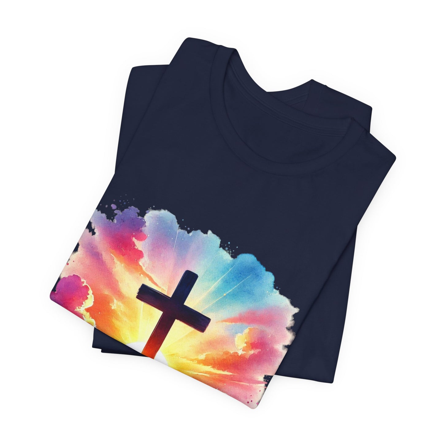 Faith Cross Sunburst Christian Tee | Inspirational Christian T-Shirt | Colorful Sunrise Cross Shirt | Faith Gifts for Women Men
