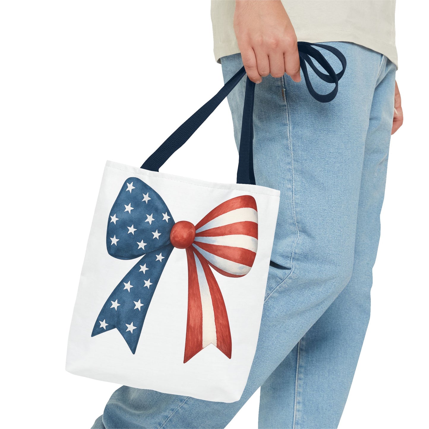 Patriotic Bow Tote Bag | 4th of July Reusable Bag | American Flag Tote | USA Stars Stripes Bag | Independence Day Gift | USA Market Bag