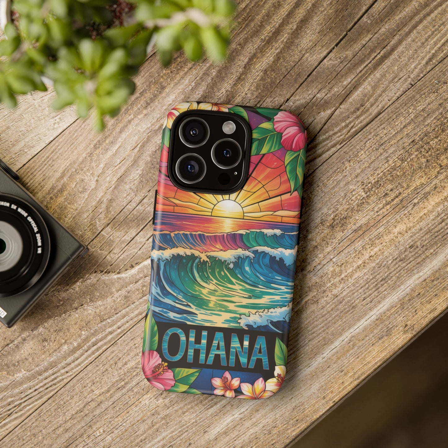 Ohana iPhone Case Tropical Hawaiian Sunset Phone Cover Wave Floral Beach Art Cute Gift for iPhone Lovers