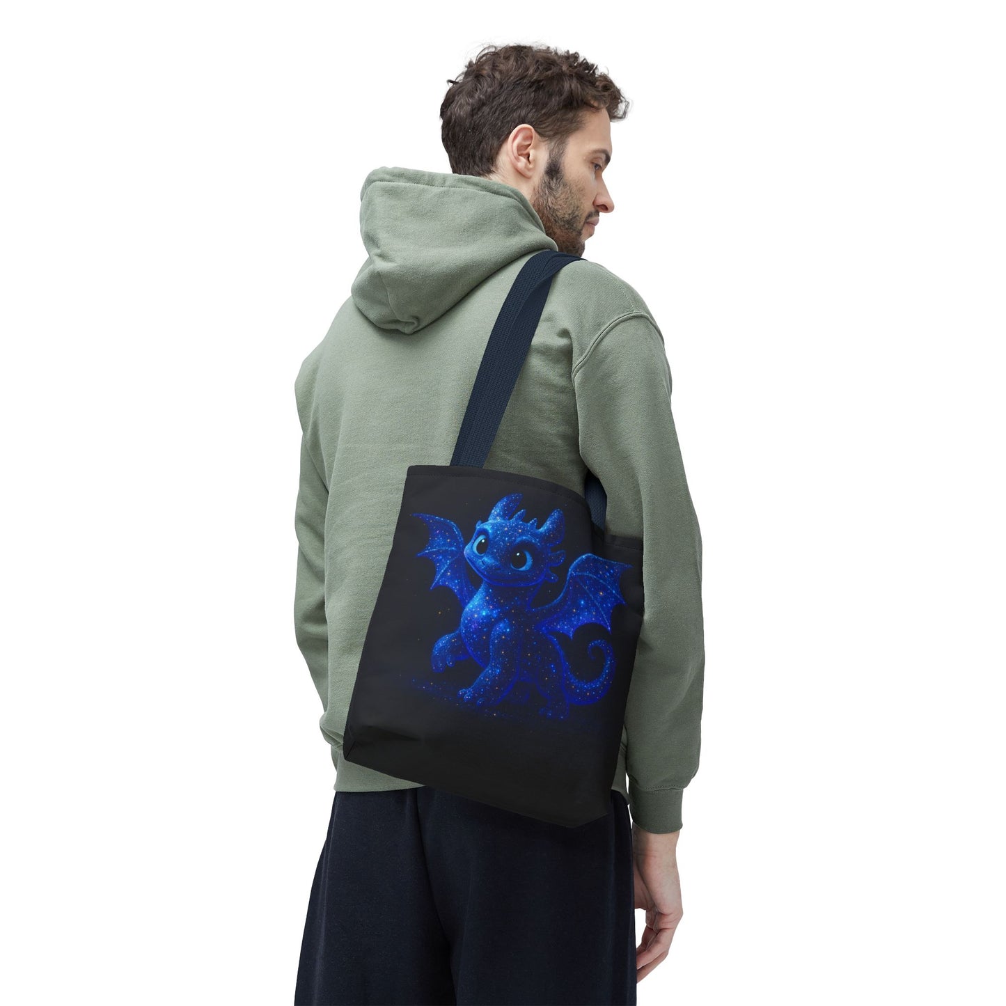 Galaxy Dragon Tote Bag, Cosmic Blue Dragon Shoulder Bag With Starry Night Design, Fantasy Art Reusable Tote For Gifts And Everyday Use
