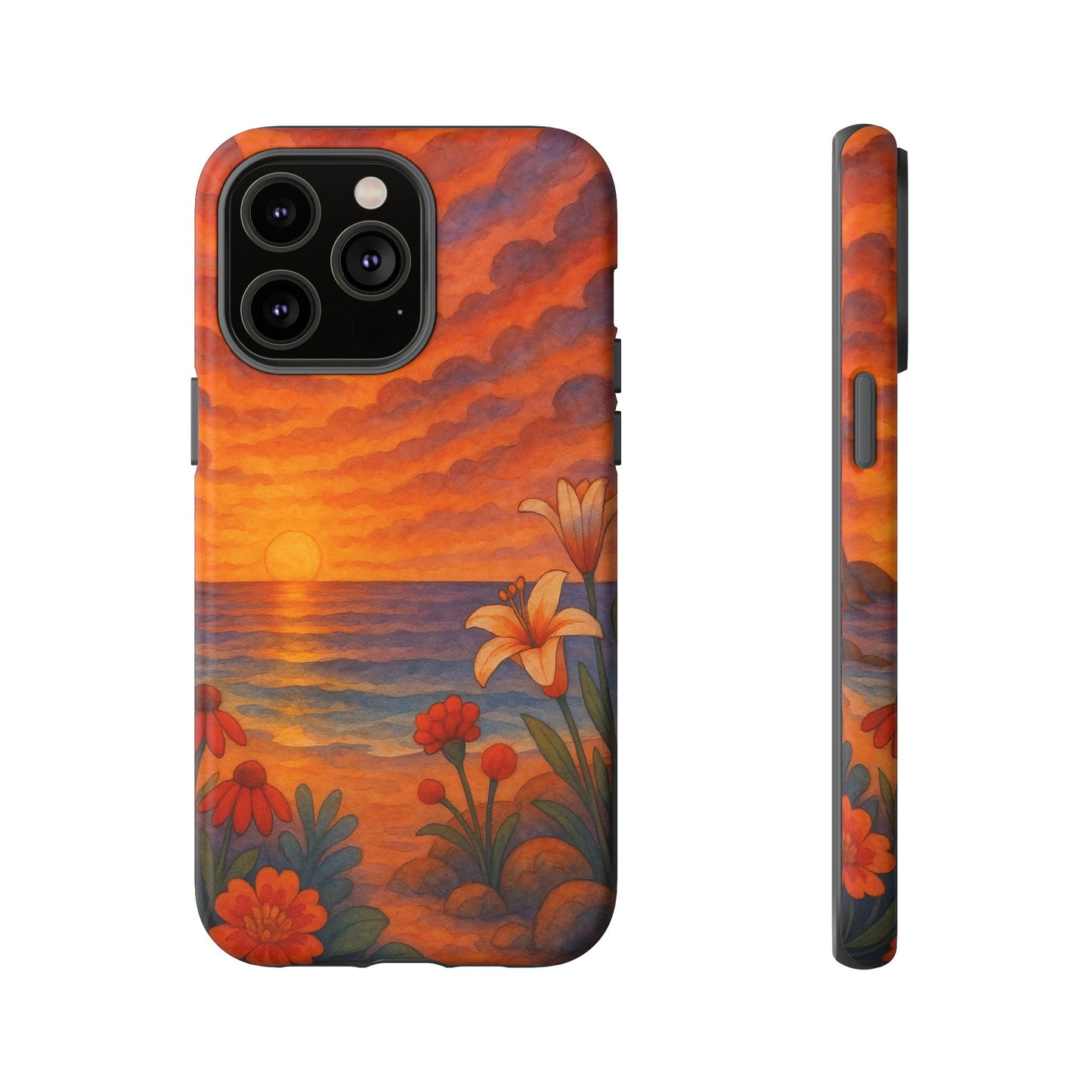 iPhone Case - Floral Ocean Sunset Watercolor Tough Case Nautical Phone Case Beach iPhone Case Ocean Sunset Theme