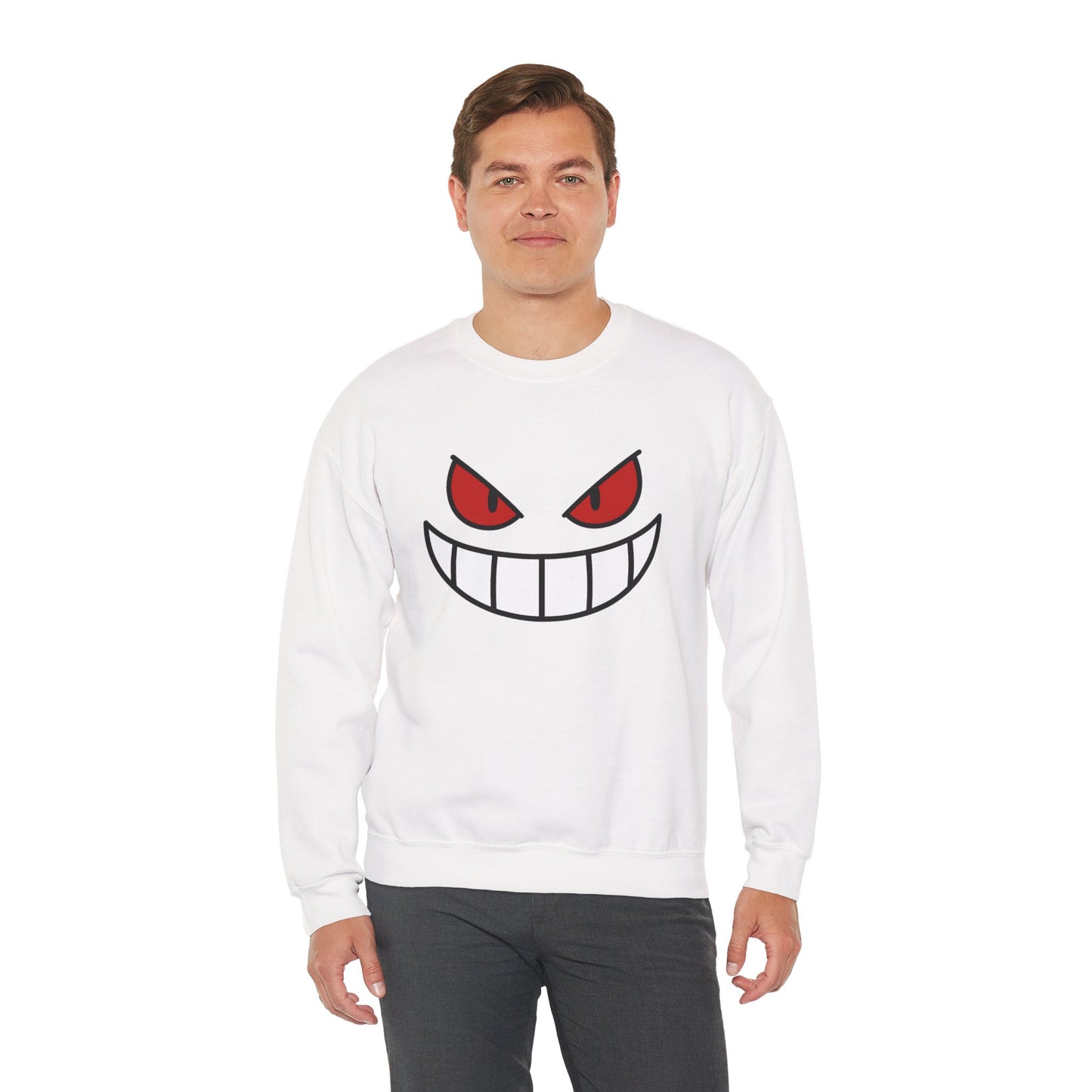 Evil Grin Sweatshirt, Creepy Skull Face Crewneck, Spooky Halloween Pullover, Dark Grinning Ghost Tee, Unisex Scary Smile Sweatshirt