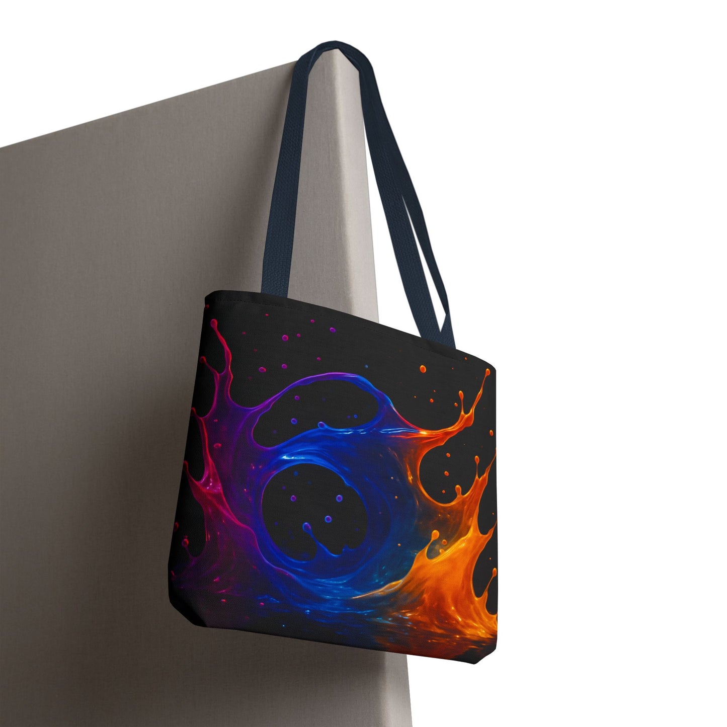 Elemental Fusion Tote Bag, Fire And Water Abstract Art Design, Vibrant Blue And Orange Splash Reusable Tote For Artists, Travel, And Everyday Use