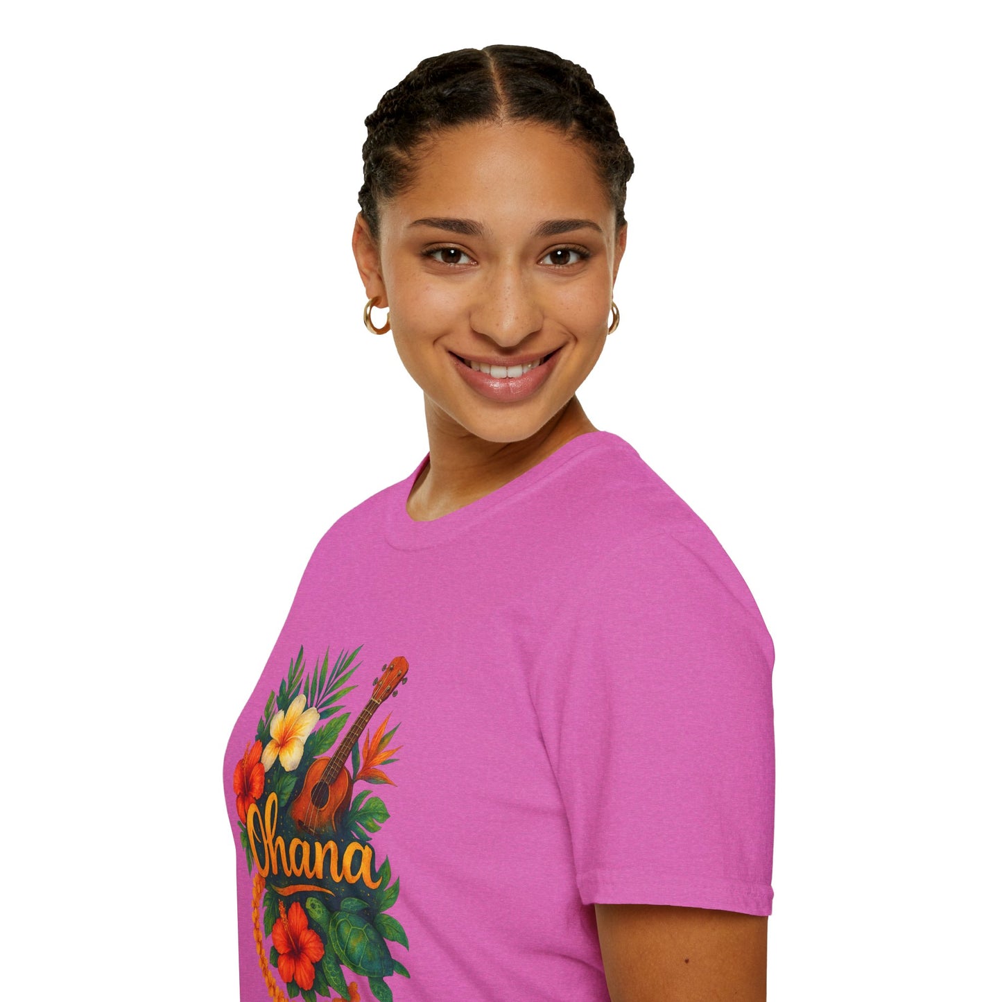 Ohana Hawaiian Shirt | Tropical Family T-Shirt | Luau Vacation Tee | Aloha Summer Shirt | Ukulele Turtle Floral Beach Gift