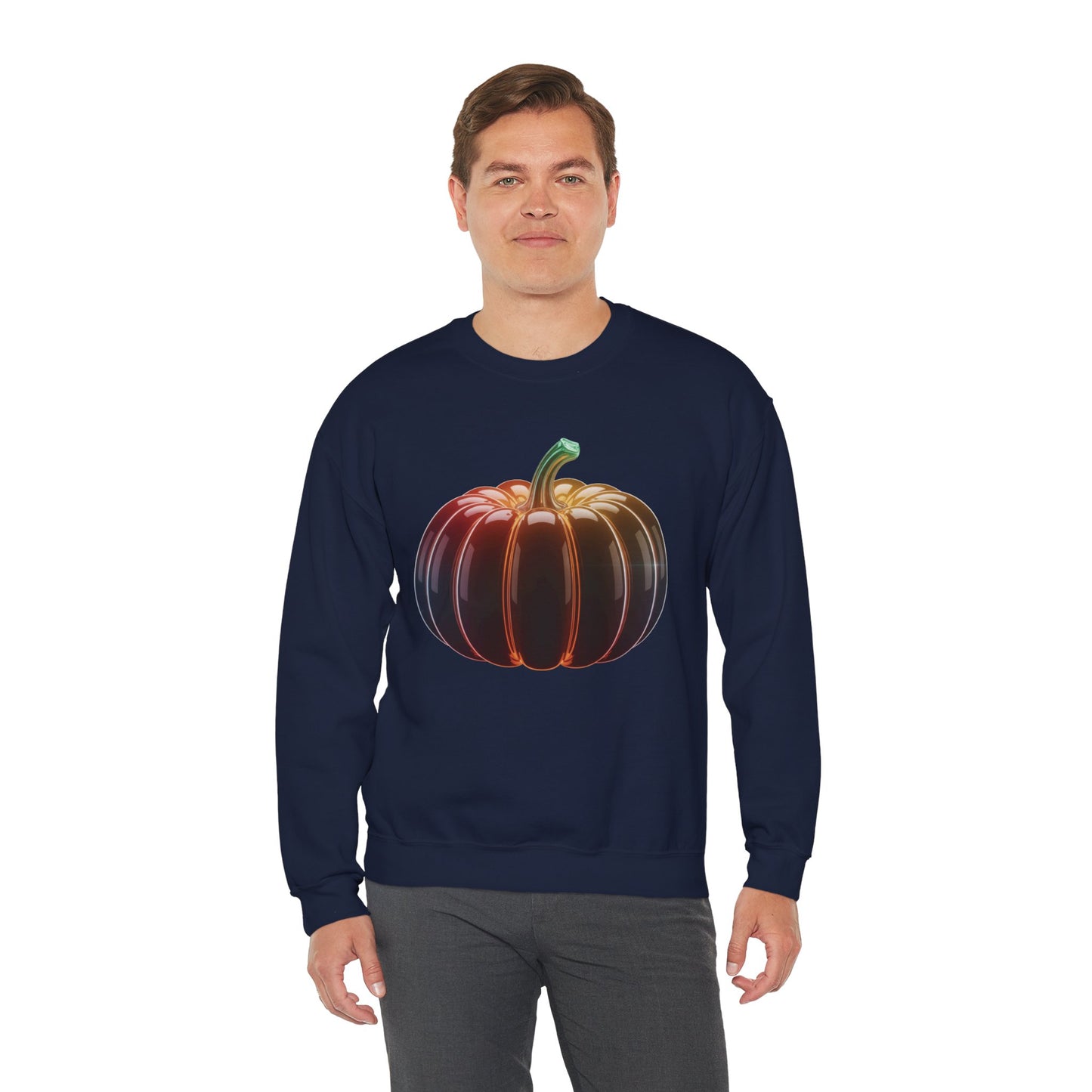 Neon Pumpkin Sweatshirt, Fall Halloween Crewneck, Cozy Unisex Pullover, Spooky Season Apparel, Aesthetic Pumpkin Shirt For Autumn Lovers