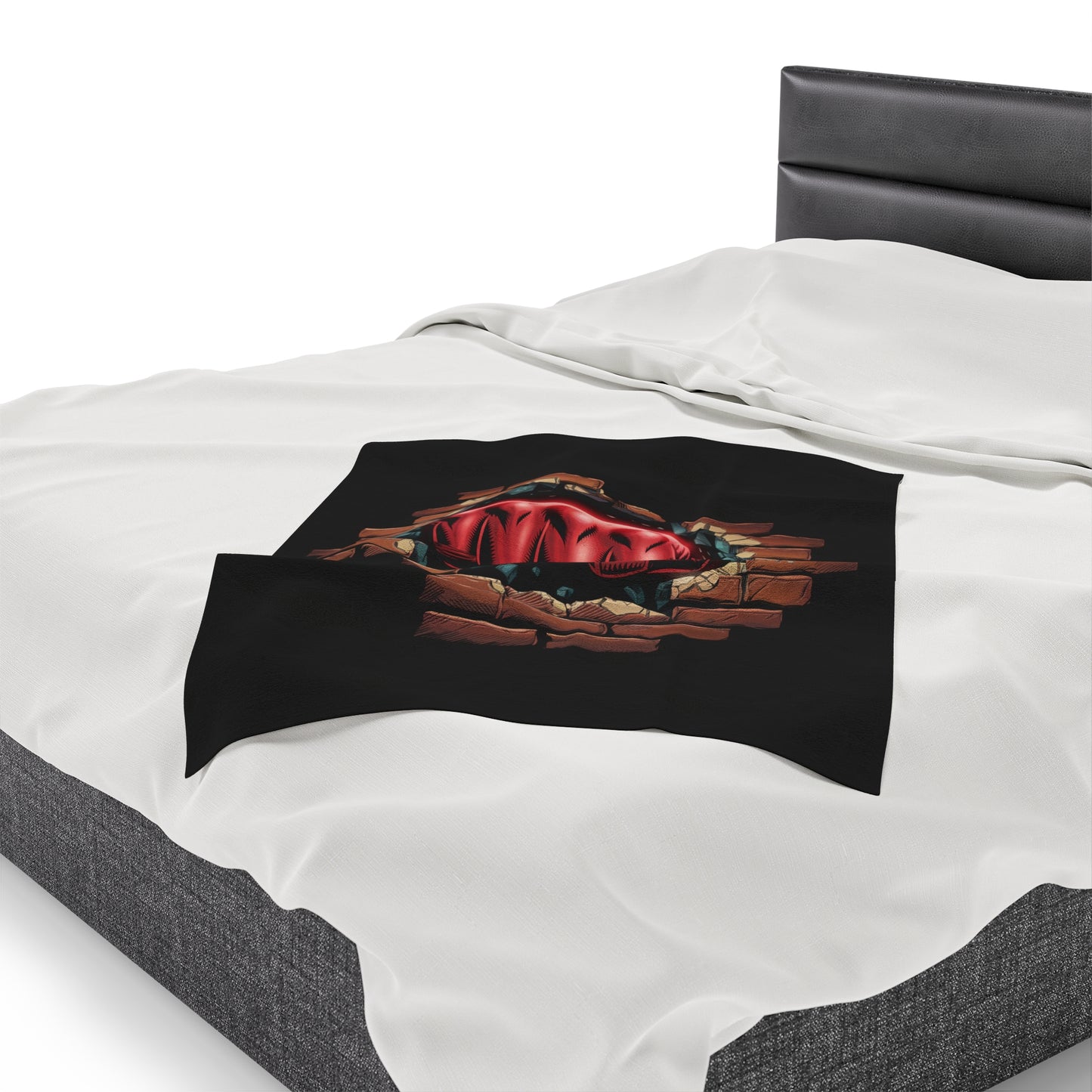 Plush Blanket - Red Fist Smashing Through Brick Wall Design