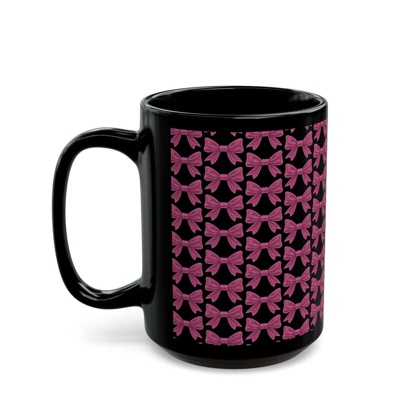 Mug with Sparkling Pink Bow Pattern Feminine Cup Unique Decor Black Pink Kitchen Mug
