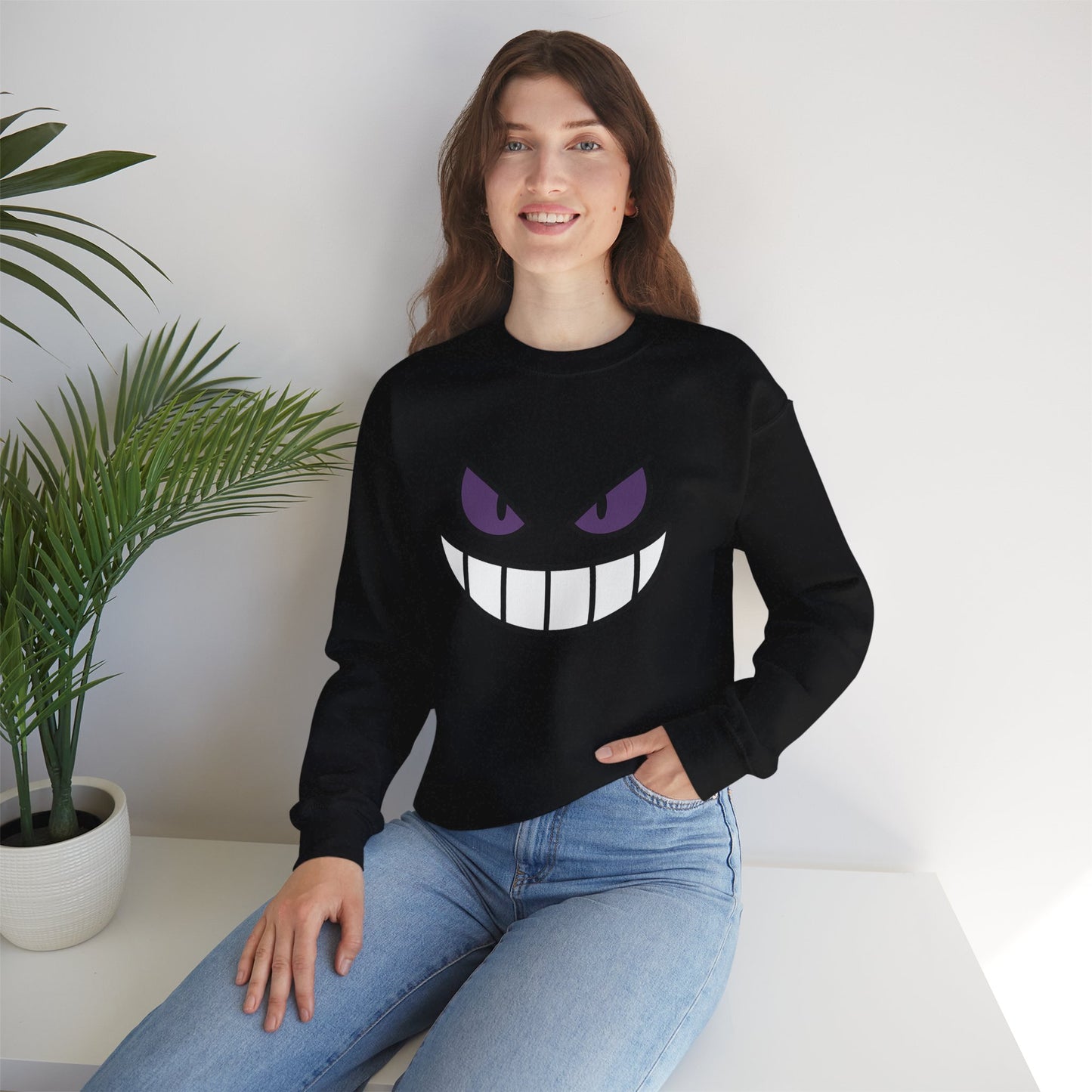 Sinister Grin Sweatshirt, Creepy Smile Crewneck, Dark Cartoon Face Sweatshirt, Halloween Gothic Sweatshirt, Spooky Grin Pullover