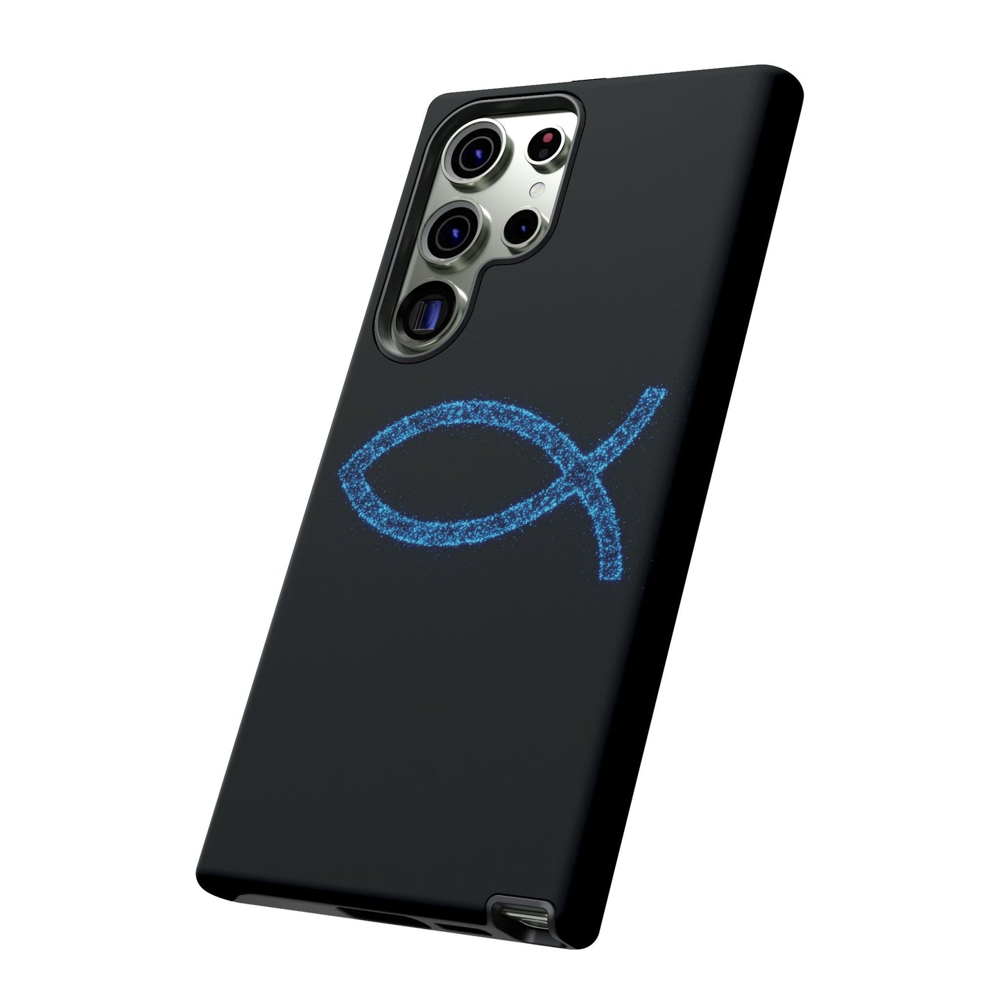 Blue Glitter Fish Symbol Samsung Phone Case - Durable & Stylish for Faith Enthusiasts