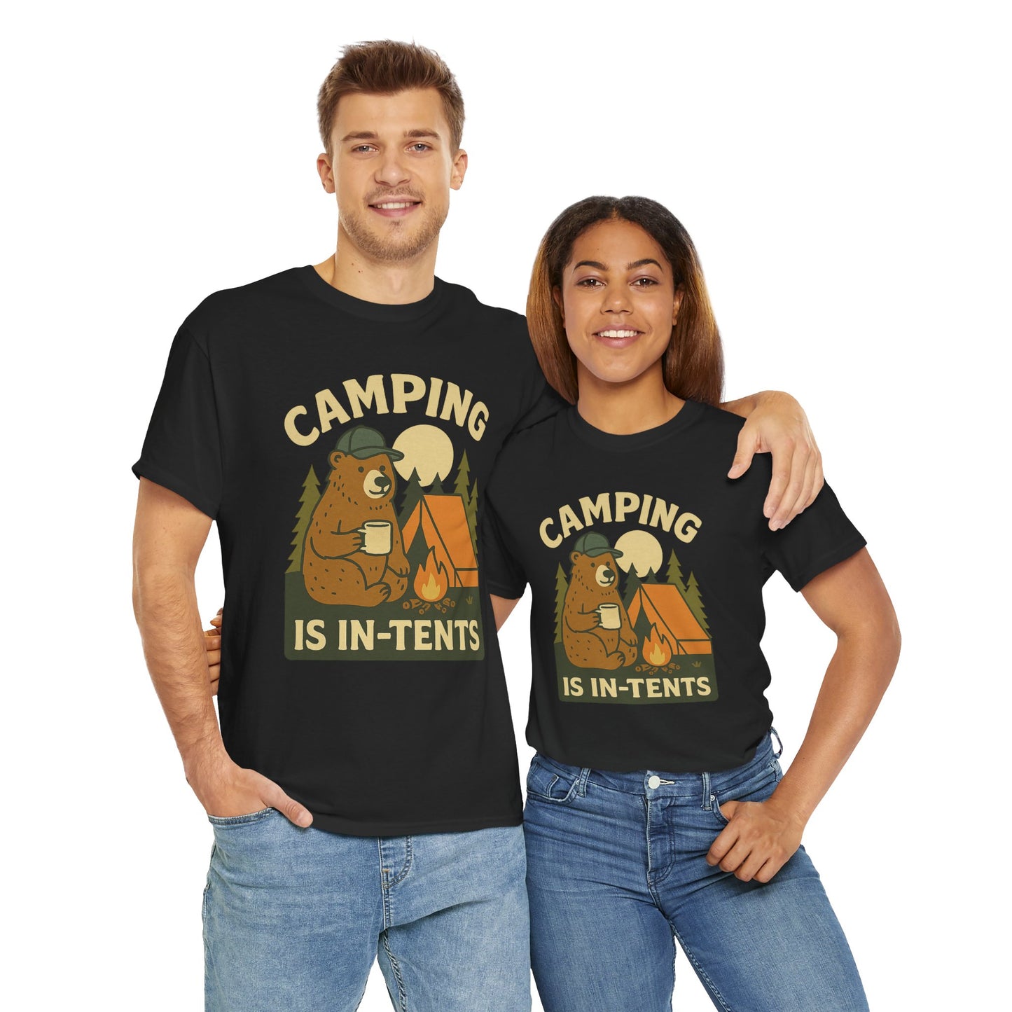 Camping Is In-Tents Funny Bear Camping Tee - Cute Outdoorsy Pun Shirt - Retro Campfire Graphic, Nature Lover Gift, Unisex Adventure Apparel