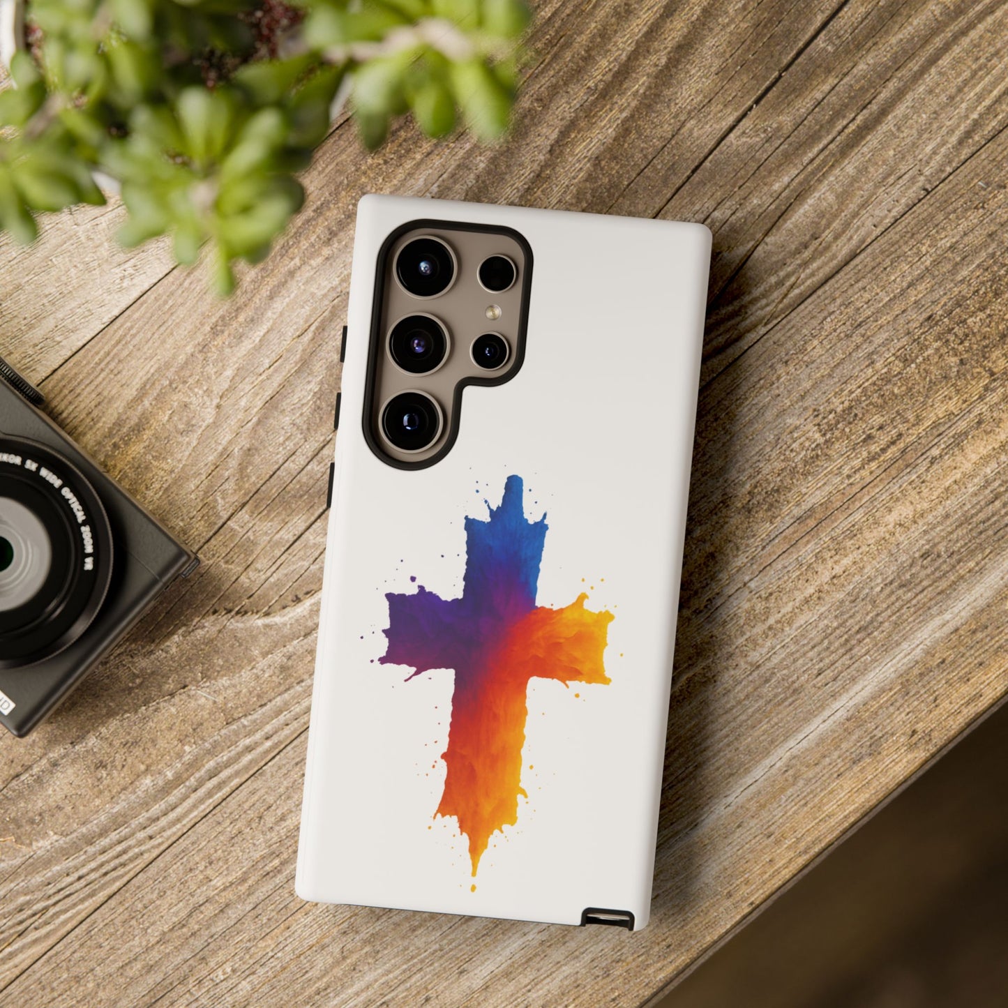 Christian Cross Phone Case – Vibrant Watercolor Design, Faith-Based Gift, Bible Verse Inspired Cell Cover