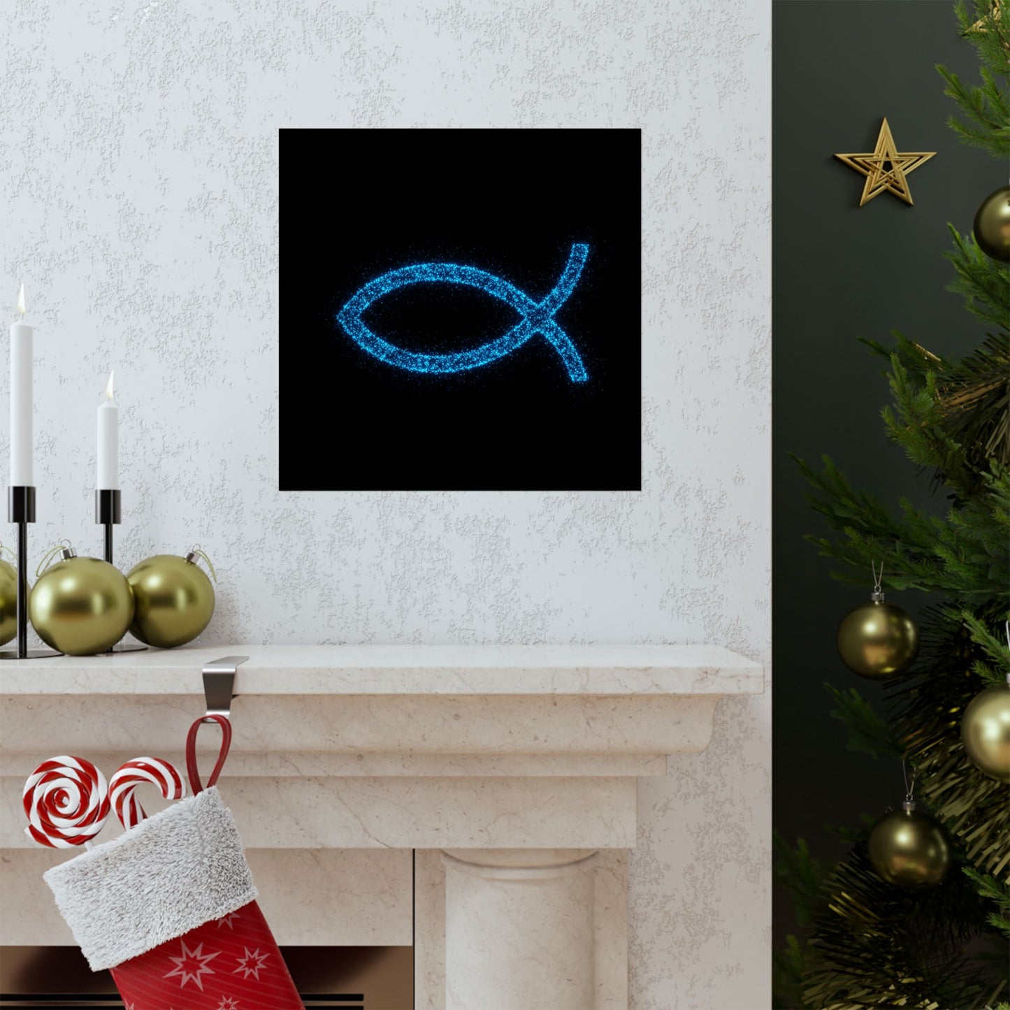 Sparkling Fish Symbol Matte Vertical Poster - Faith-Inspired Art for Home Decor