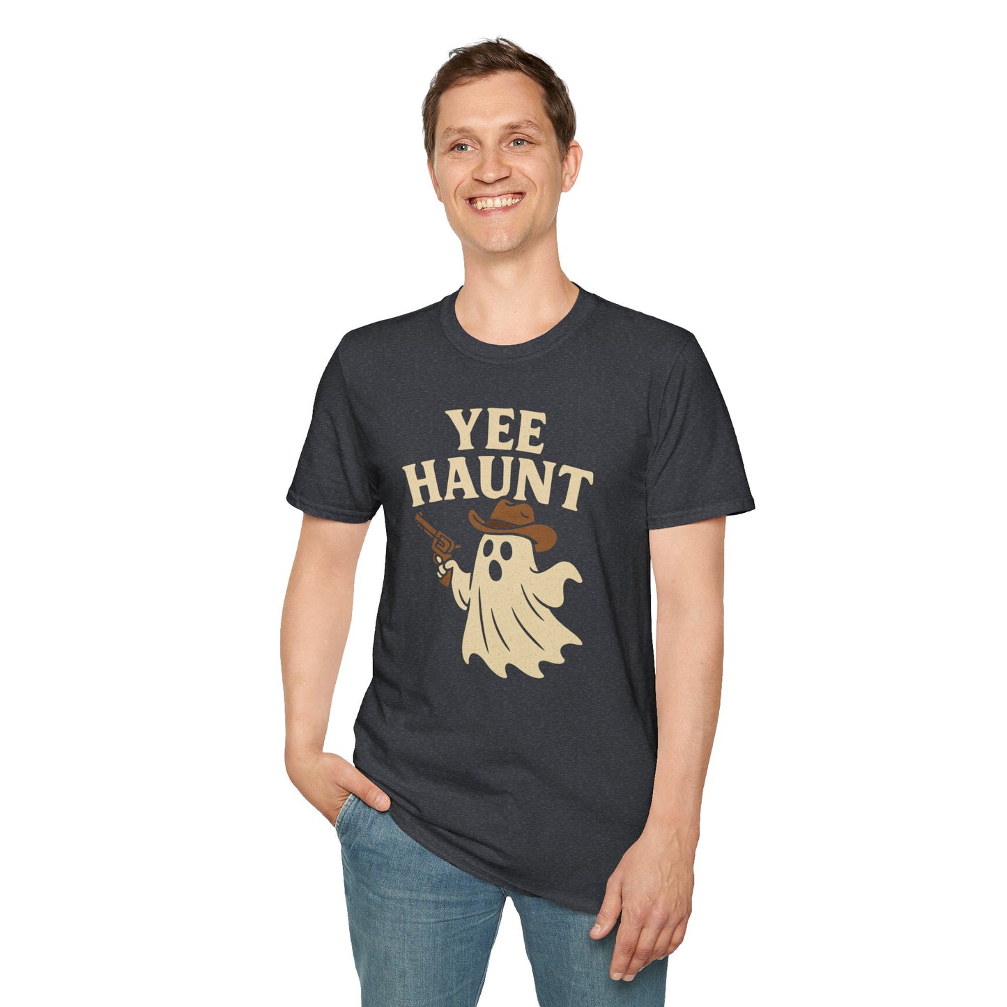 Yee Haunt Ghost Cowboy Halloween Tee - Cute Western Spooky Ghost Shirt - Boo Haw Fall Tee for Ghost Lovers - Unisex Halloween Graphic T-Shirt