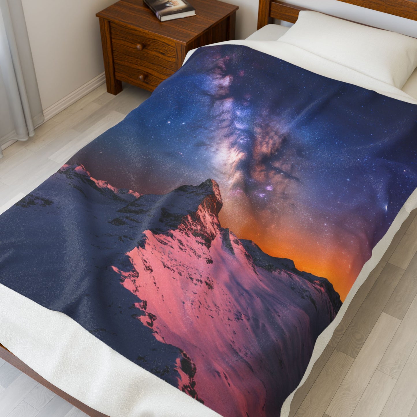 Cosmic Mountain Velveteen Plush Blanket Soft & Cozy Starry Night Throw for Home Decor