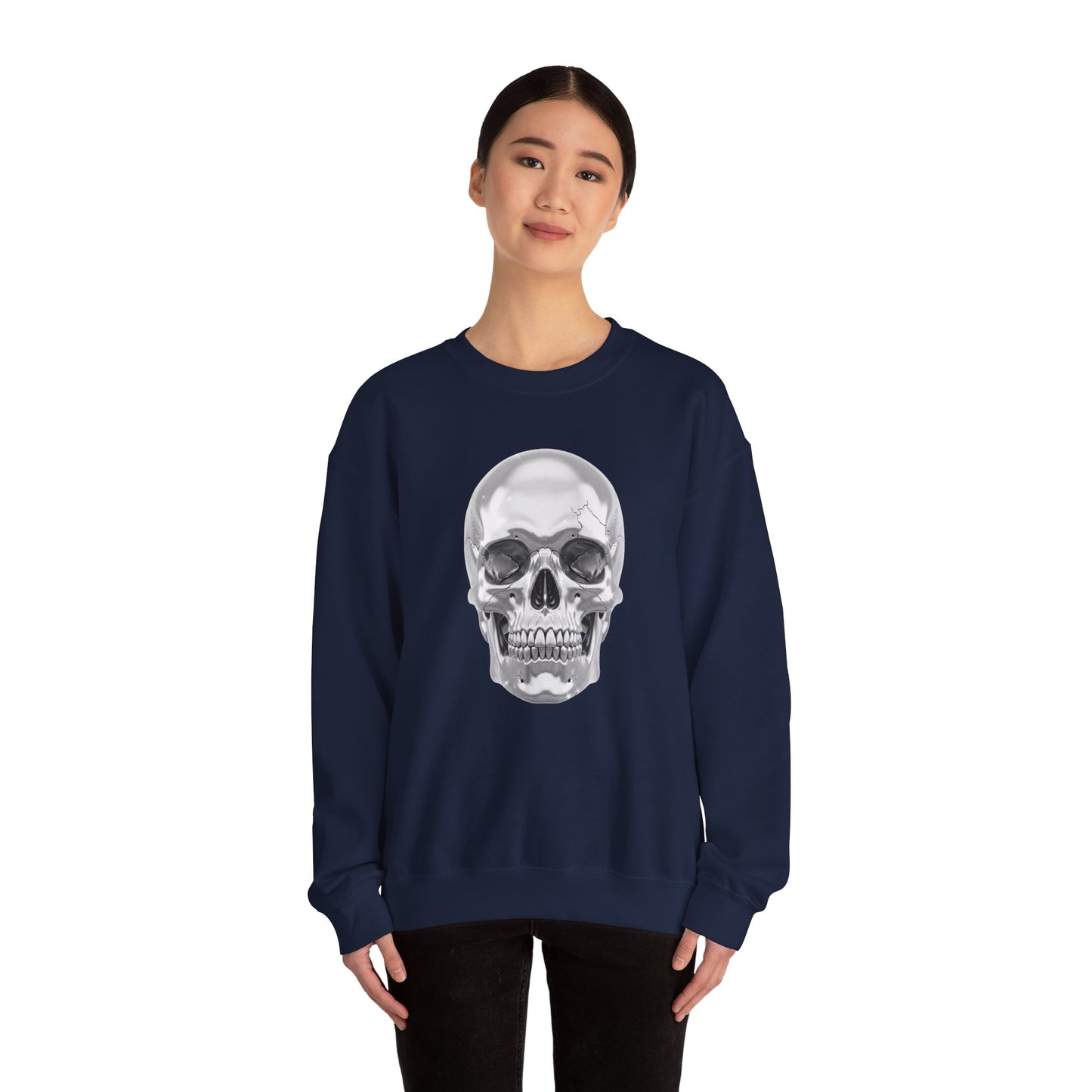 Silver Skull Sweatshirt, Gothic Skull Crewneck, Retro Skull Sweatshirt, Vintage Skull Graphic, Halloween Rock Pullover