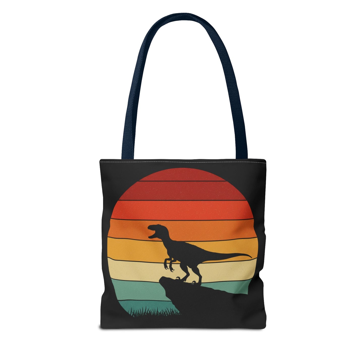 Retro Dino Sunset Tote Bag - Eco Canvas Dinosaur Beach Bag | Sustainable and Stylish Camping, Dino Lover Gift, Reusable Market Tote