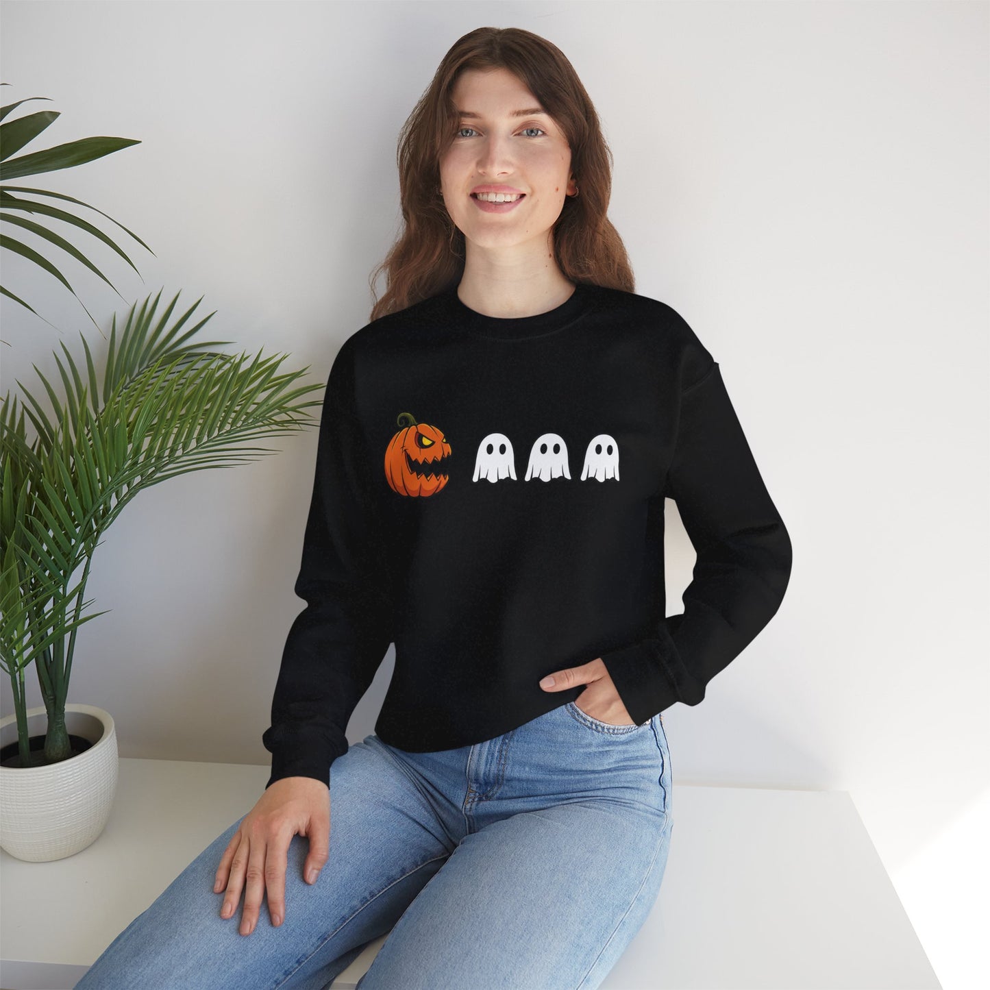 Pumpkin Ghost Sweatshirt, Funny Halloween Crewneck, Spooky Ghost Sweater, Cute Pumpkin Sweatshirt, Fall Outfit, Scary Face Sweatshirt