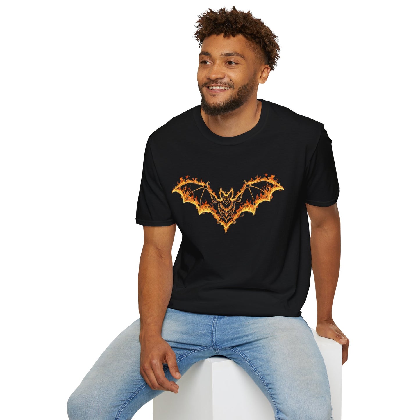 Flaming Bat T-Shirt | Fire Bat Gothic Graphic Tee | Halloween Creature Shirt | Fantasy Bat Design | Metalcore Dark Aesthetic Shirt
