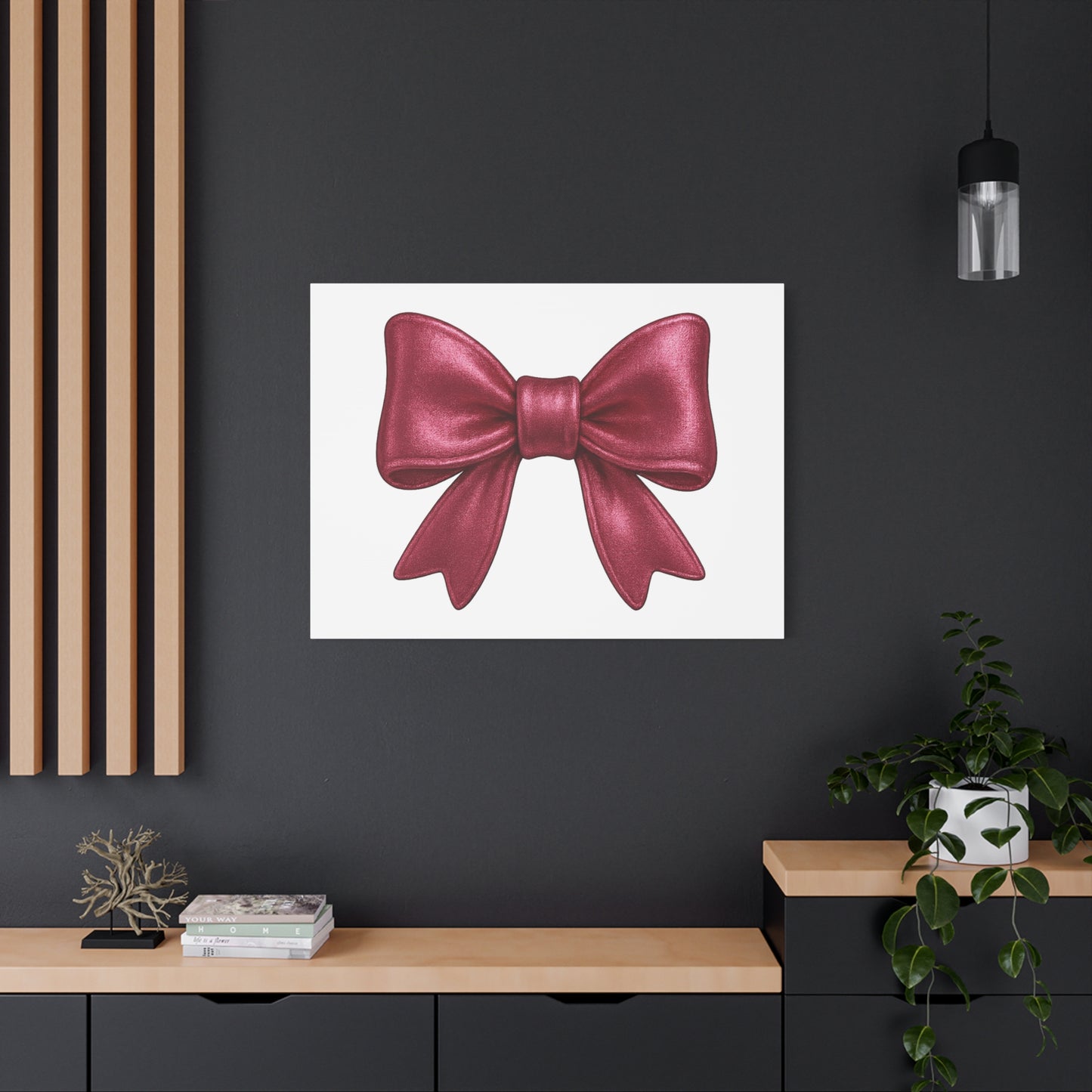 Red Bow Canvas Wall Art – Modern Christmas Decor, Gift for Her, Glam Room Wall Print, Elegant Ribbon Artwork