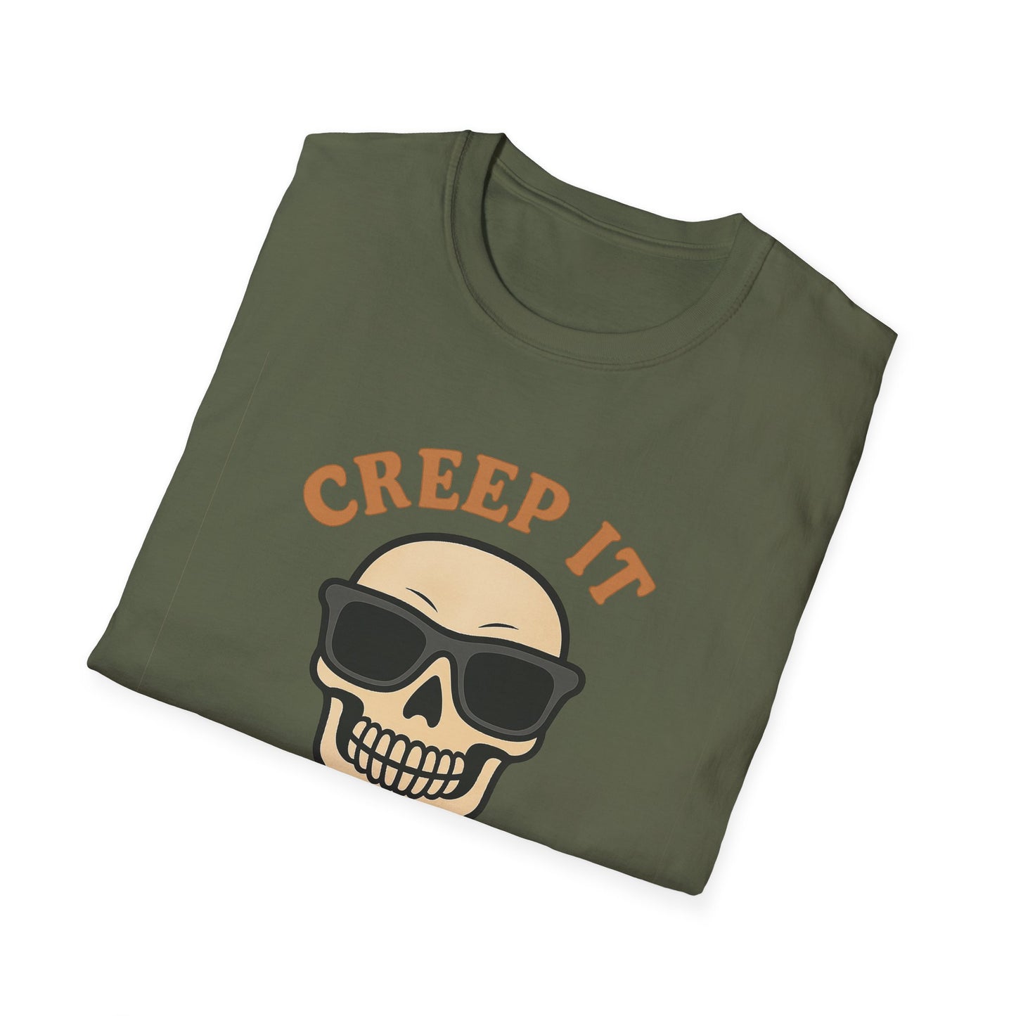 Creep It Real Shirt - Funny Skull Halloween T-Shirt, Spooky Season Graphic Tee, Cool Skeleton with Sunglasses, Humorous Fall Top