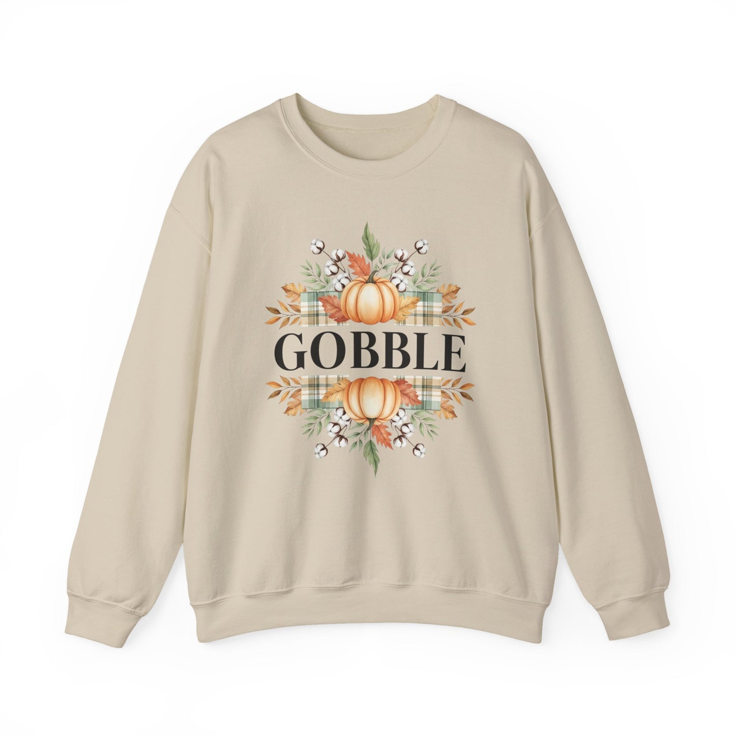 Gobble Turkey Sweatshirt, Thanksgiving Gobble Crewneck, Autumn Pumpkin Leaves Pullover, Fall Graphic Sweatshirt, Cozy Turkey Shirt