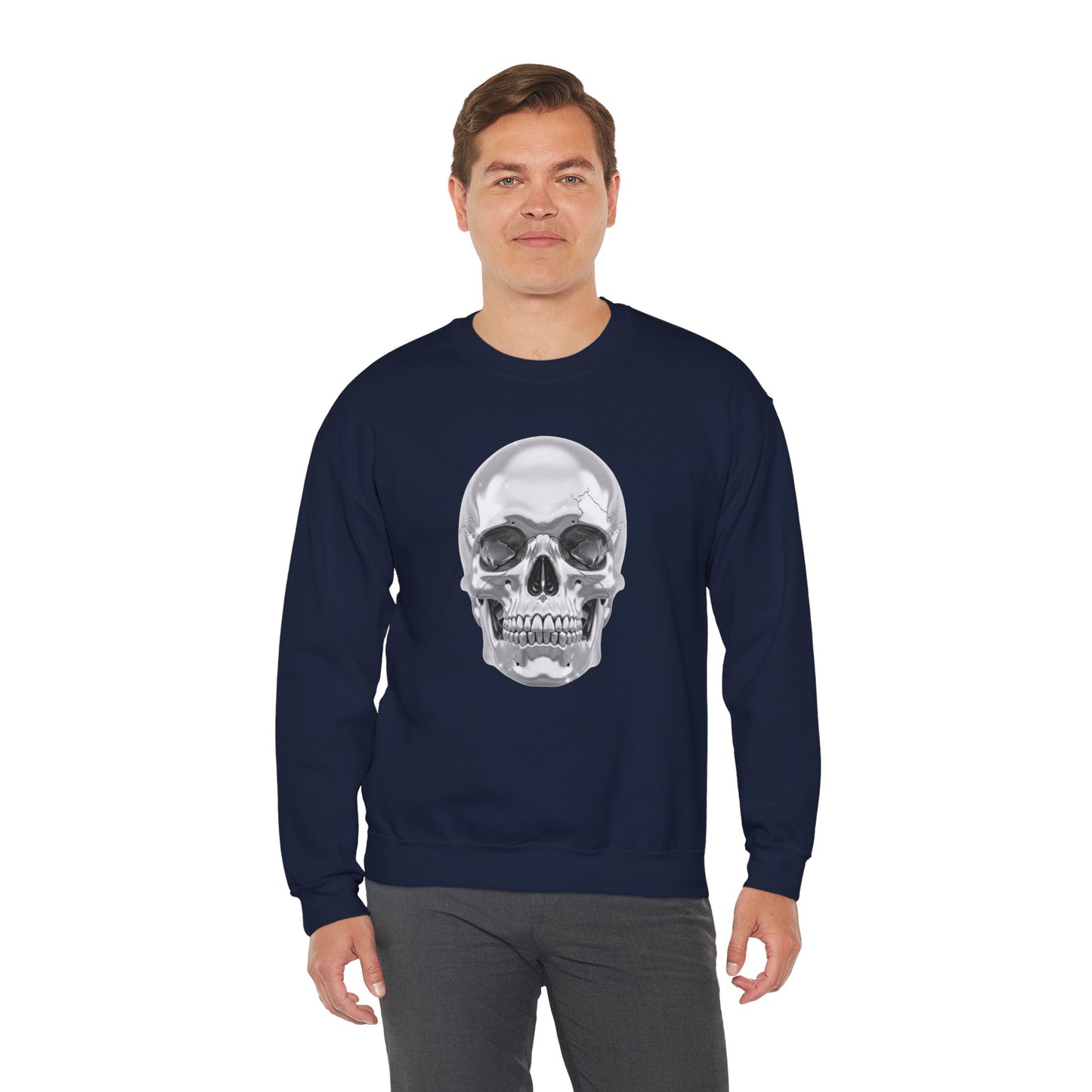 Silver Skull Sweatshirt, Gothic Skull Crewneck, Retro Skull Sweatshirt, Vintage Skull Graphic, Halloween Rock Pullover