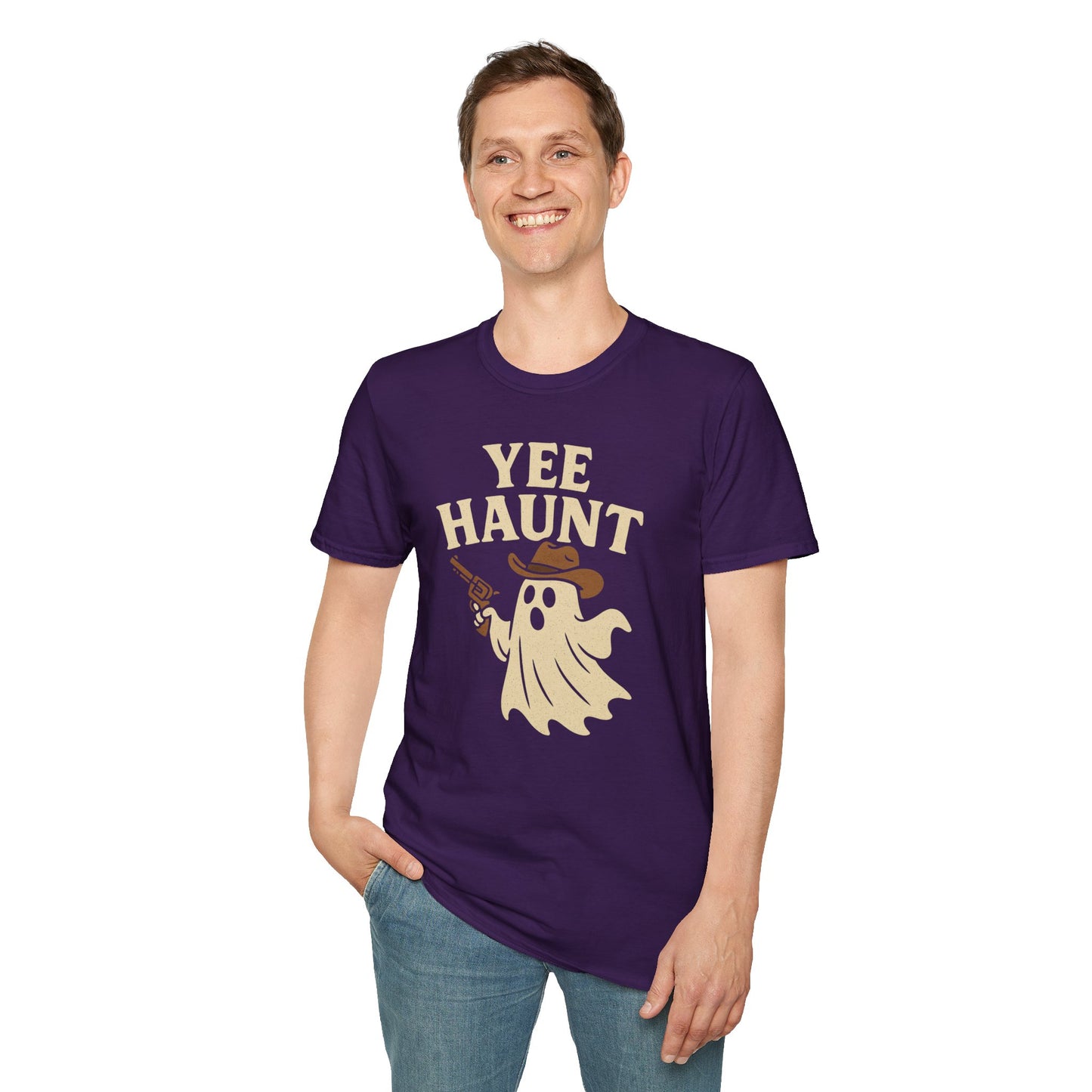 Yee Haunt Ghost Cowboy Halloween Tee - Cute Western Spooky Ghost Shirt - Boo Haw Fall Tee for Ghost Lovers - Unisex Halloween Graphic T-Shirt