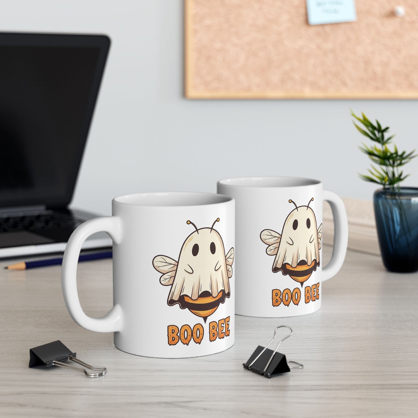 Boo Bee Halloween Mug - Funny Ghost Bee Coffee Cup, Spooky Season Pun Mug, Cute Fall Gift, 11oz and 15oz Ceramic Mug for Bee Lovers