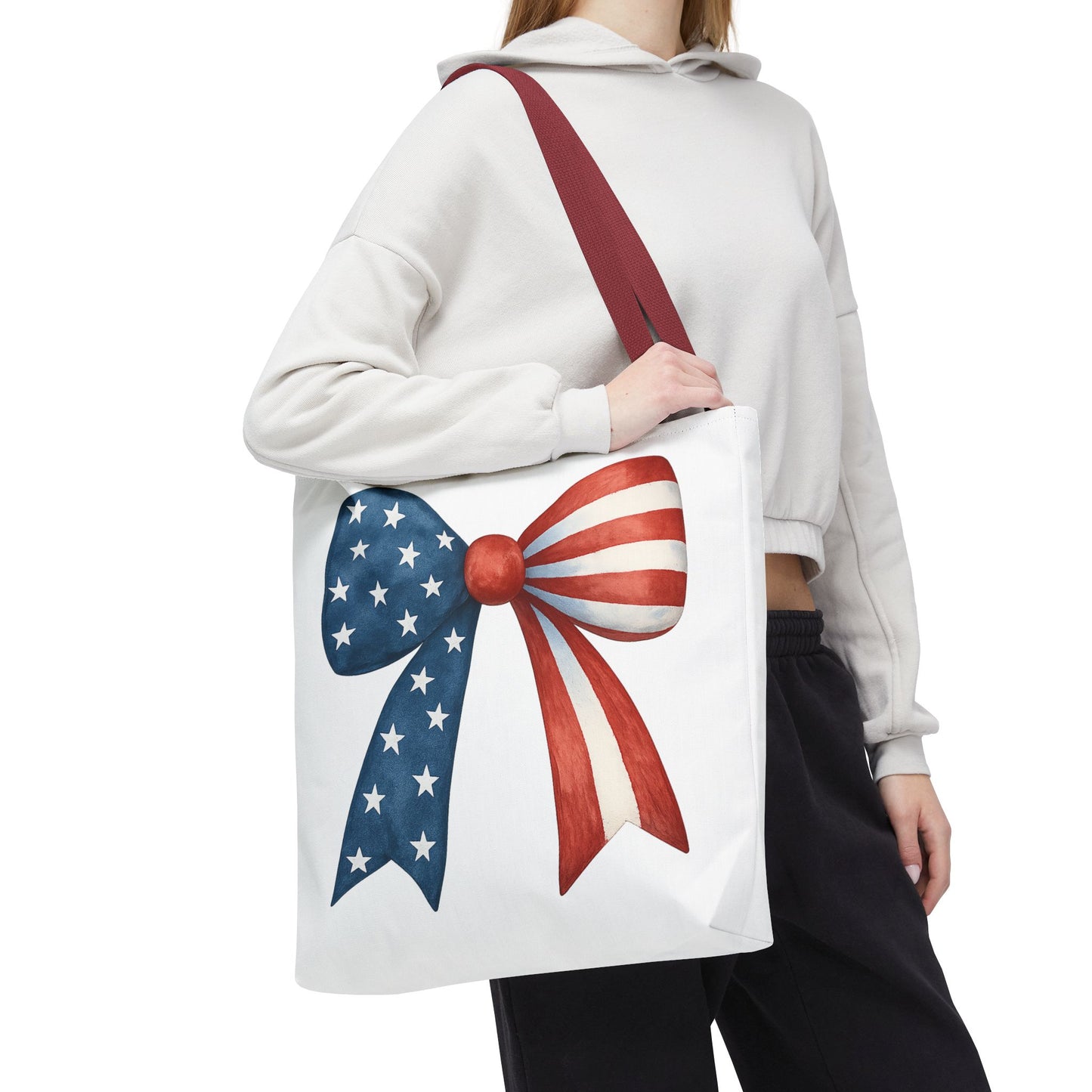 Patriotic Bow Tote Bag | 4th of July Reusable Bag | American Flag Tote | USA Stars Stripes Bag | Independence Day Gift | USA Market Bag